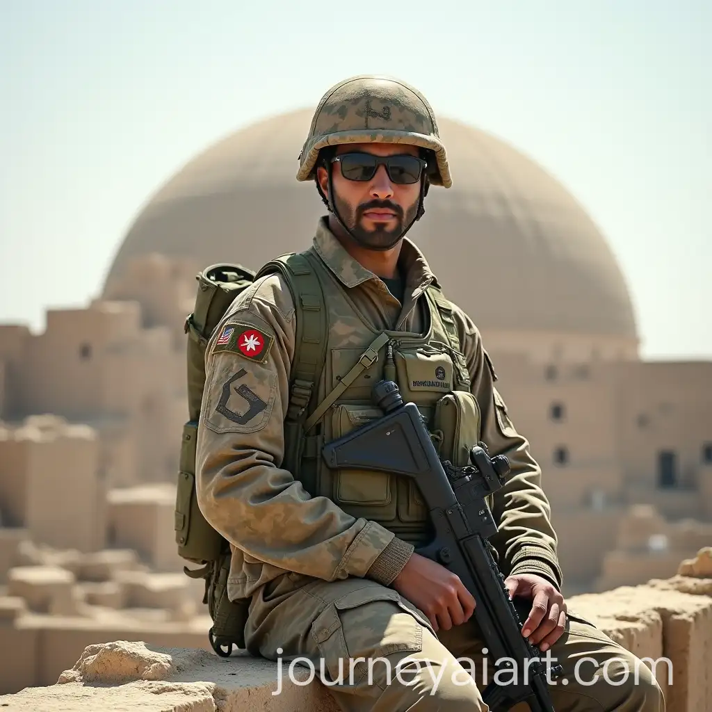 Soldier-in-Palestinian-Camouflage-with-Dome-of-the-Rock-in-Background