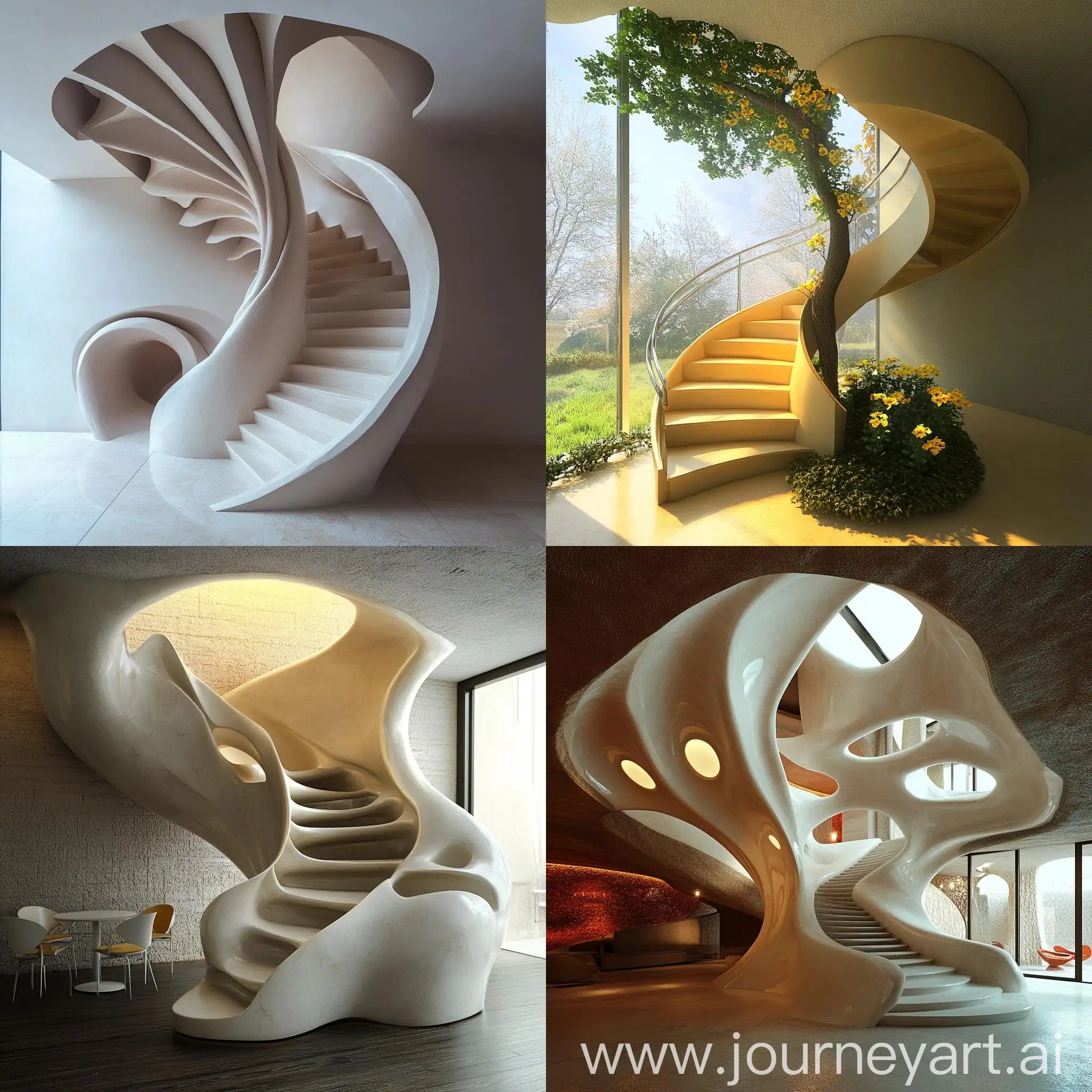 Spiral-Staircase-Resembling-a-Flower-with-Understairs-Rest-Area