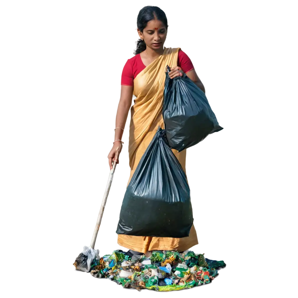 South-Indian-Woman-Collecting-Garbage-PNG-Image-High-Quality-for-Environmental-Awareness