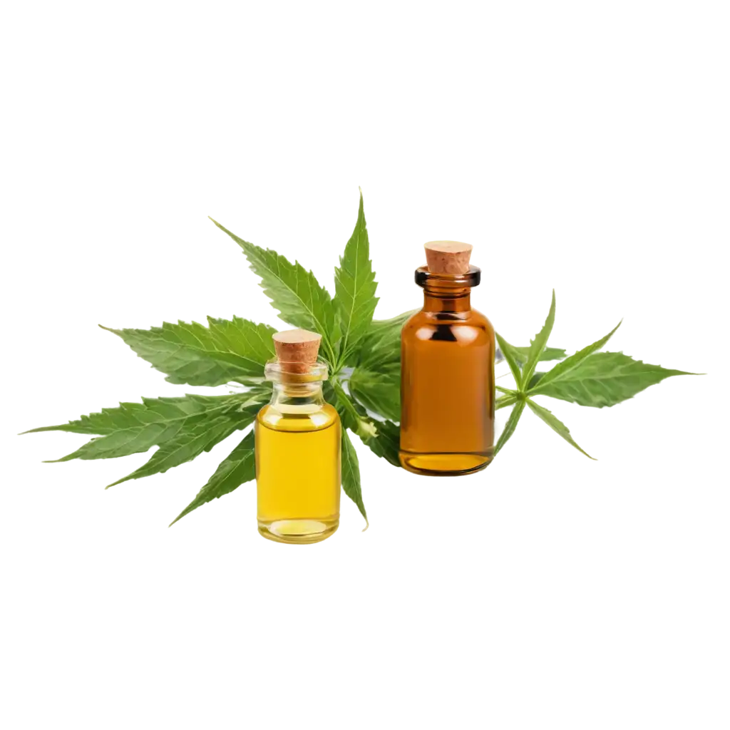 PNG-Image-of-Small-Bottle-of-Aromatic-Oil-with-Weed-Herbs-Enhance-Your-Content-with-Clear-HighQuality-Visuals