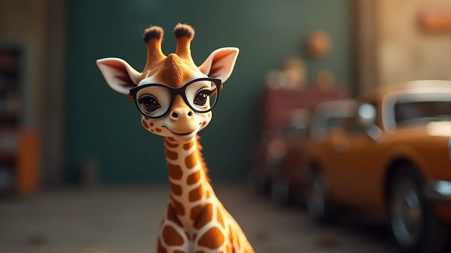 Adorable Baby Giraffe Mechanic Wearing Glasses