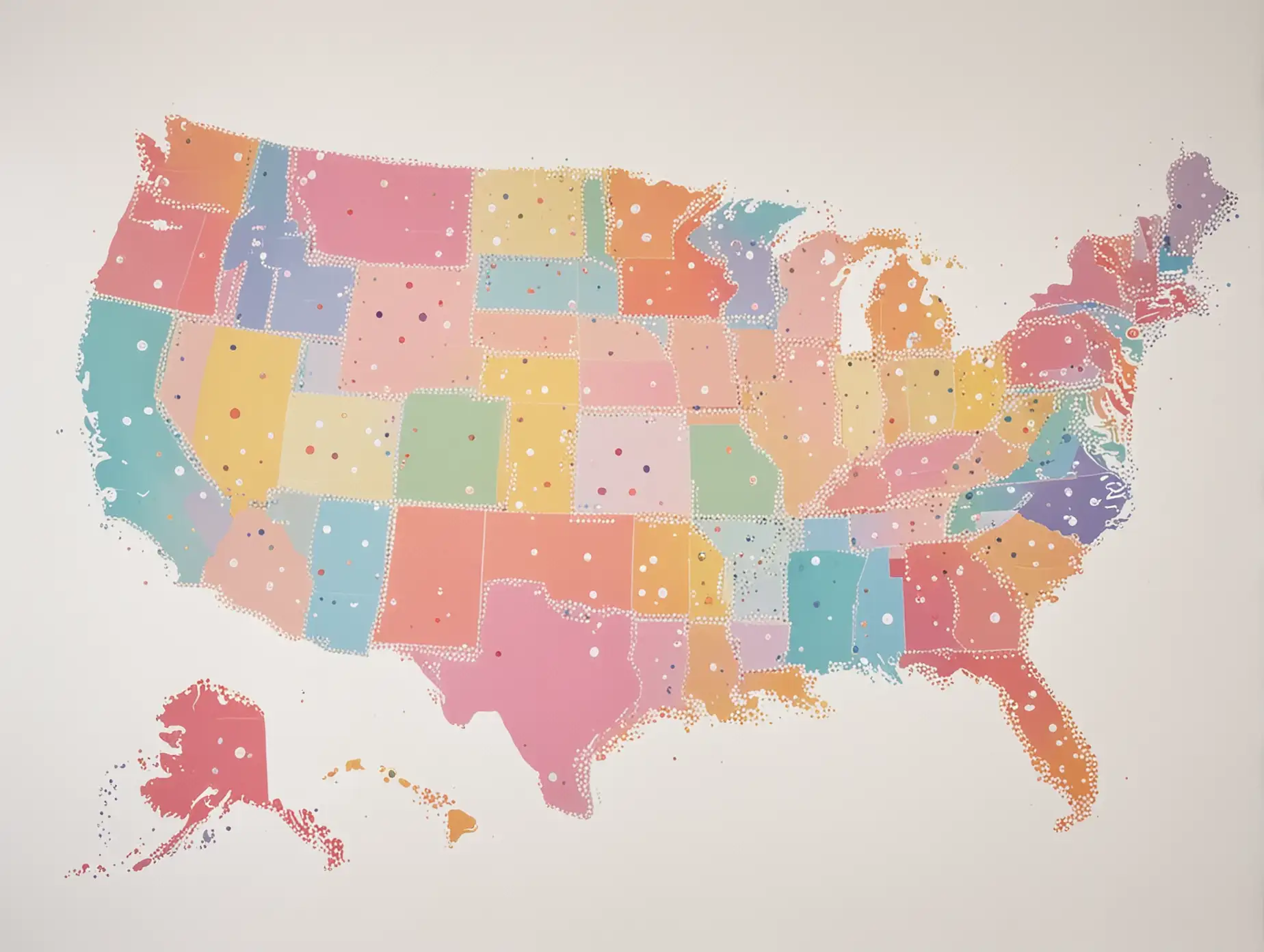 Colorful United States Map with Polka Dots on White Background