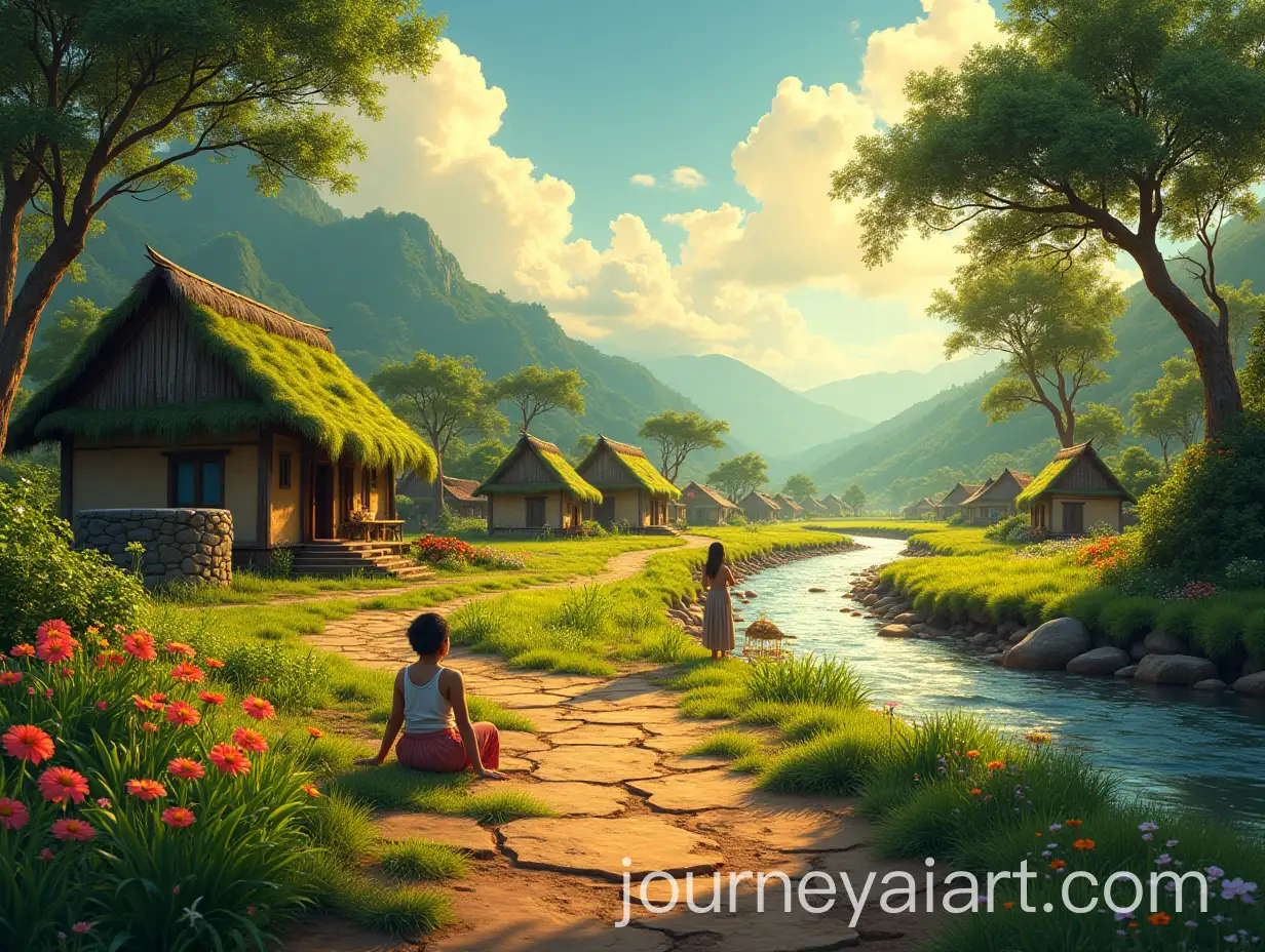 Village-Landscape-Transformed-by-Natures-Rebirth-with-Villagers-in-Awe