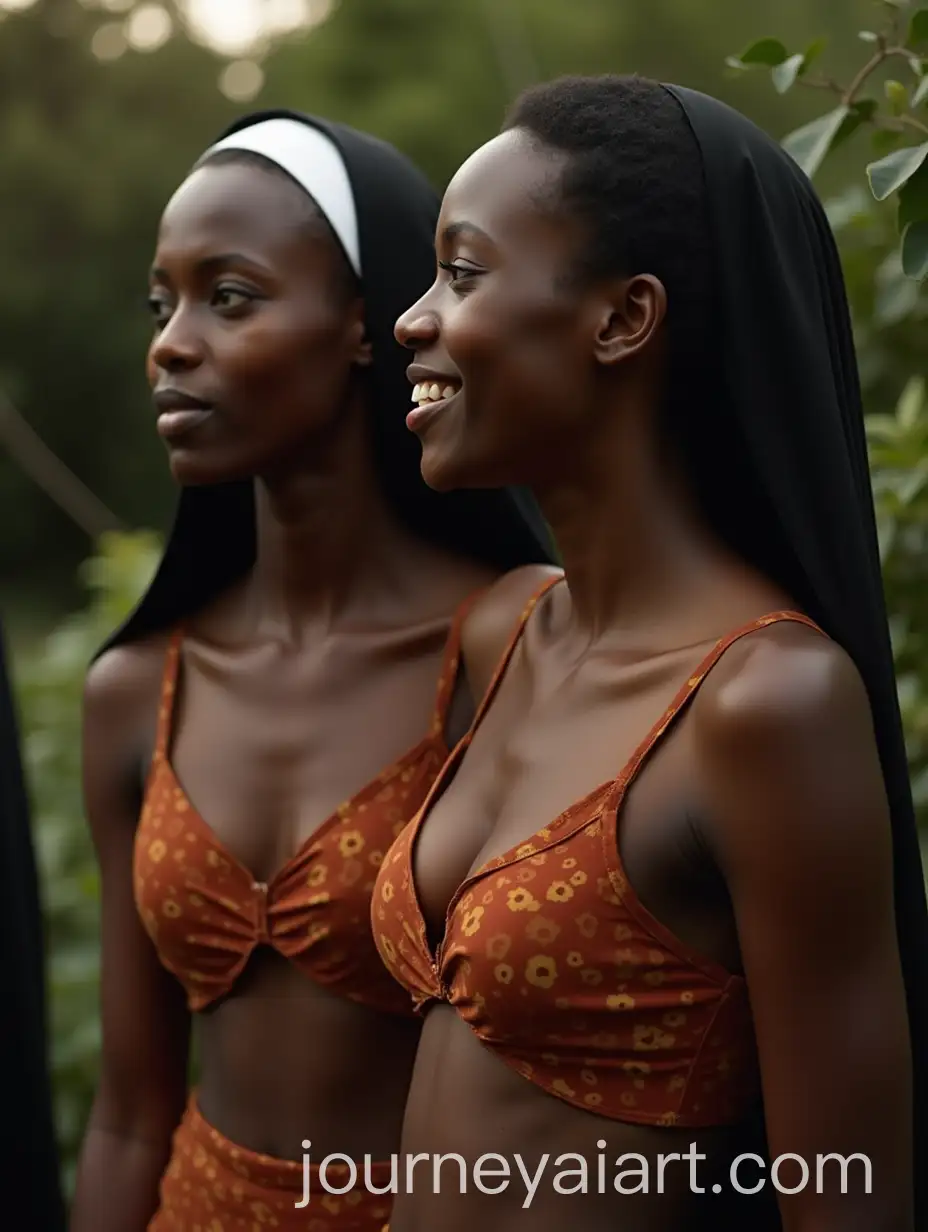 African-Girls-with-a-Nun-in-a-Garden-at-Dawn