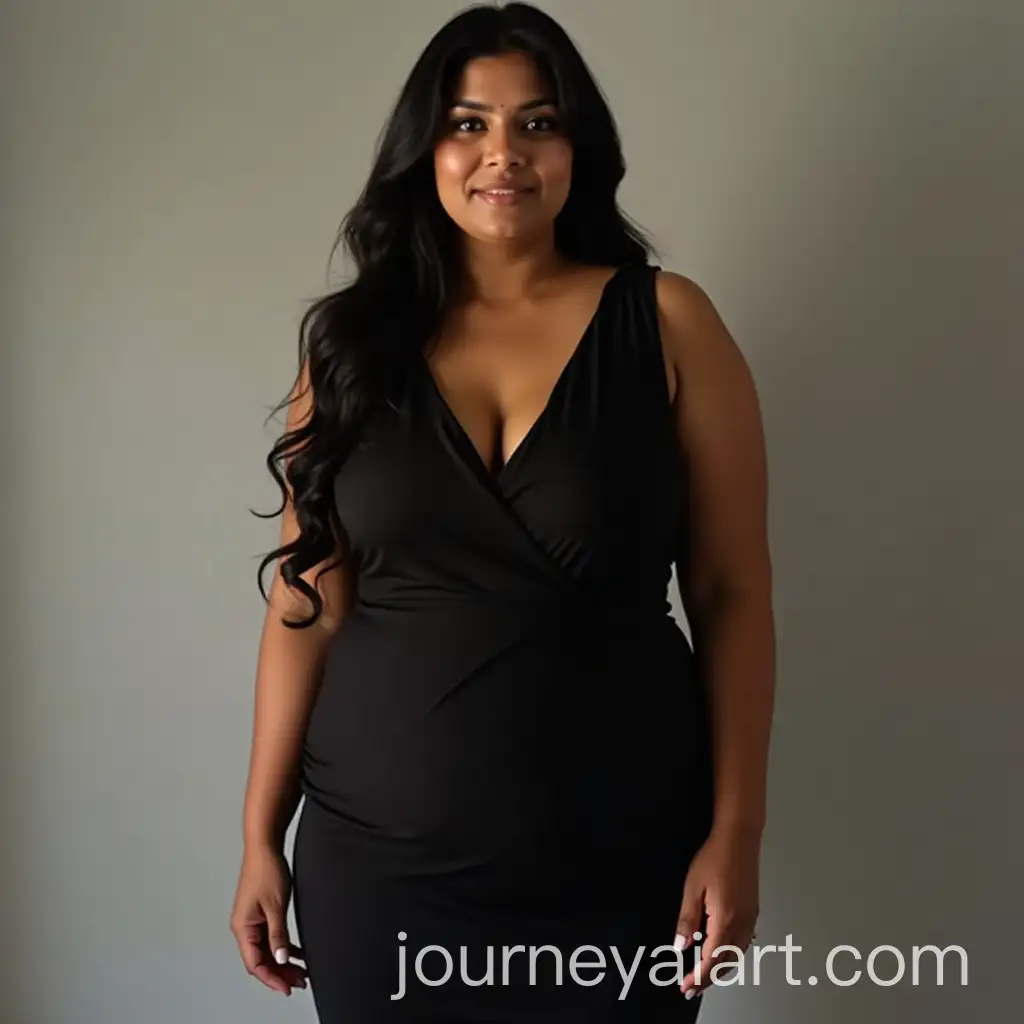 Indian-Woman-in-Black-Dress-with-SoftAI-Art-Prompt-Expansion-Features-and-Curvy-Figure