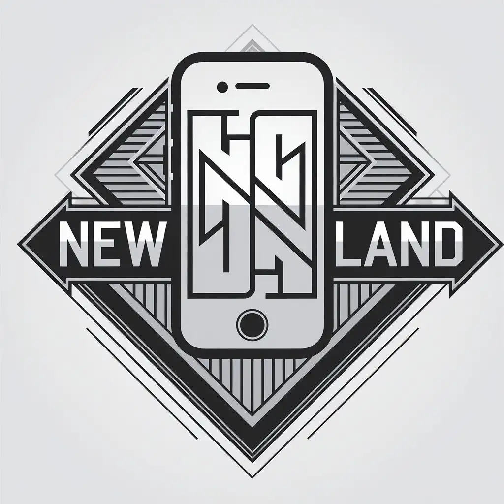 a vector logo design,with the text "New land", main symbol:iPhone mobile,complex,be used in mobile shop industry,clear background