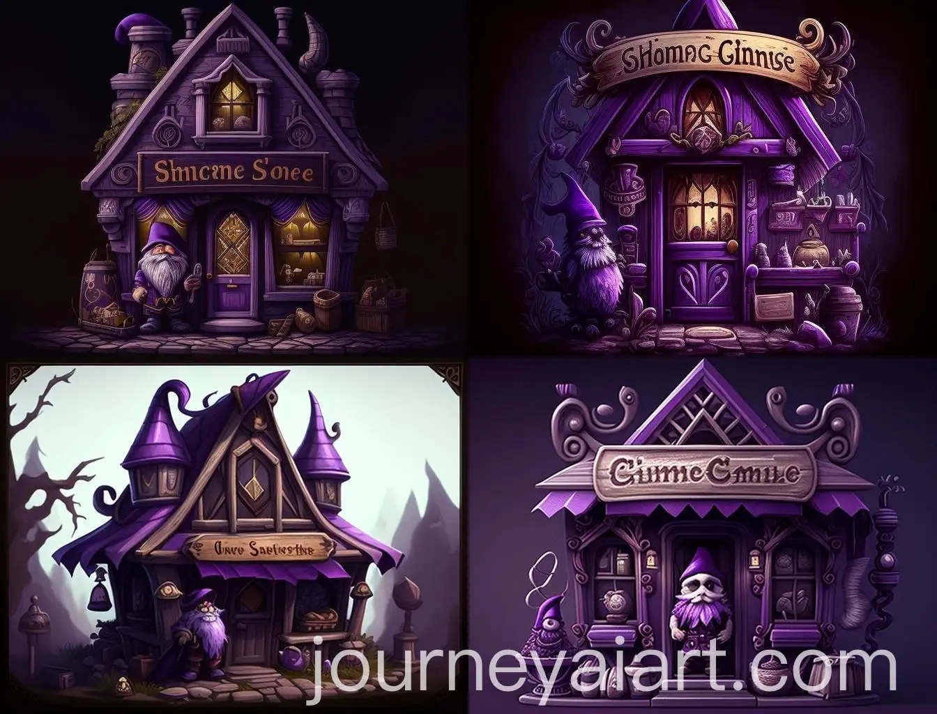 Gothic-Style-Purple-Banner-with-Gnome-Icon-at-Gnomes-Shop