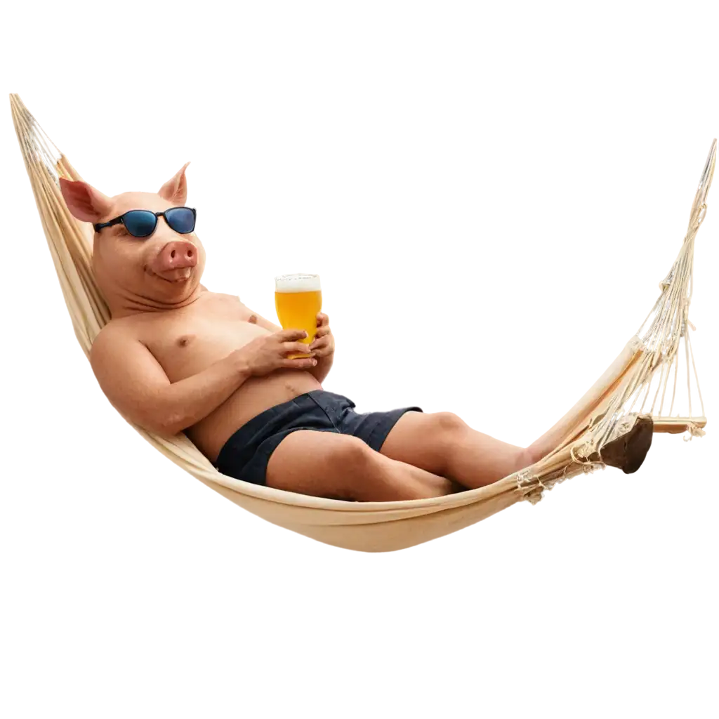 Pig-Relaxing-on-Hammock-with-Beer-and-Sunglasses-Fun-and-Relaxed-PNG-Image-for-Your-Creative-Projects