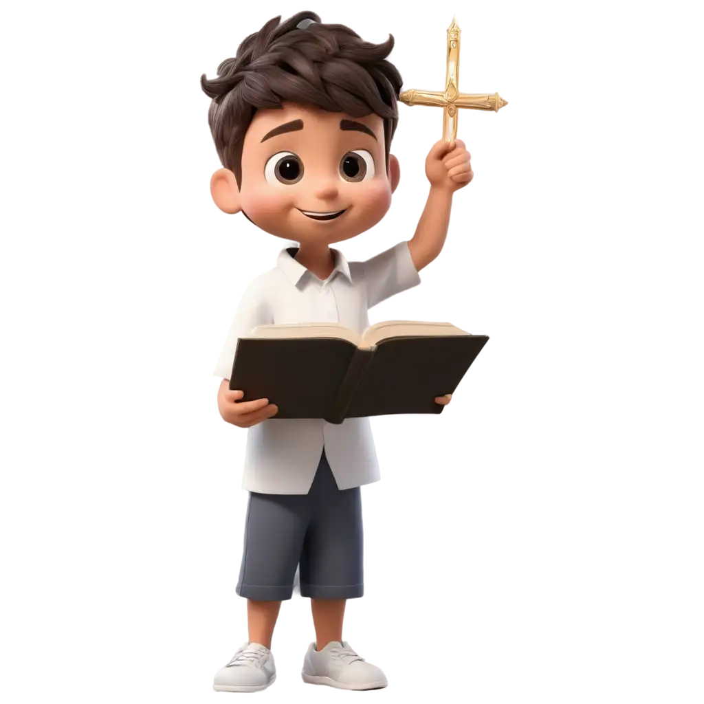 boy making his first communion with the Bible in his hands animated