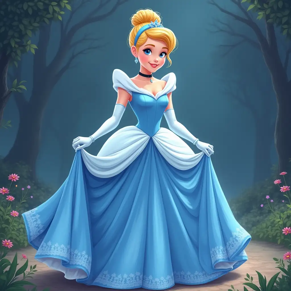 Elegant Cinderella in a Sparkling Ball Gown at a Royal Ball