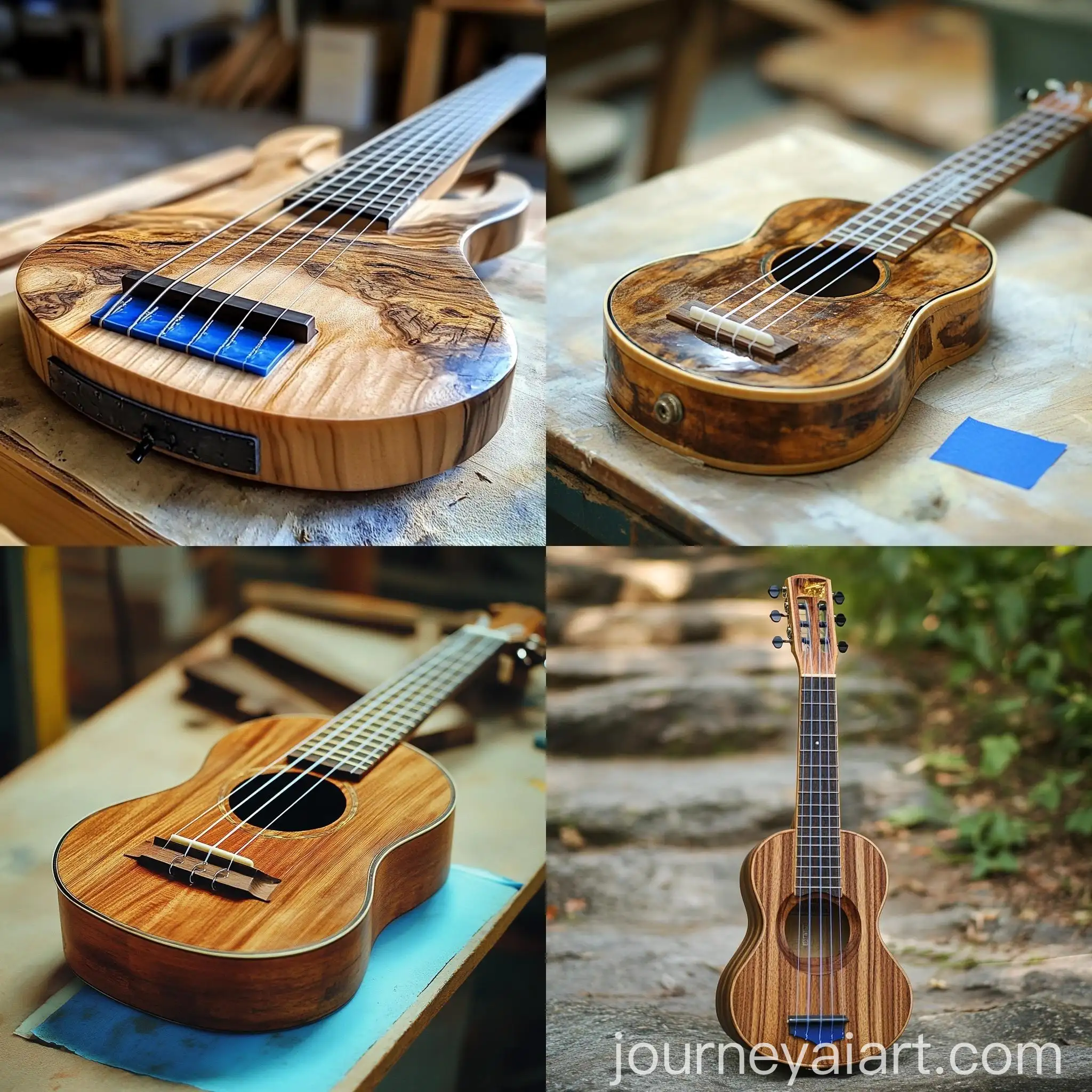Vintage-SevenString-Bass-Ukulele-with-Blue-Adhesive-Tape
