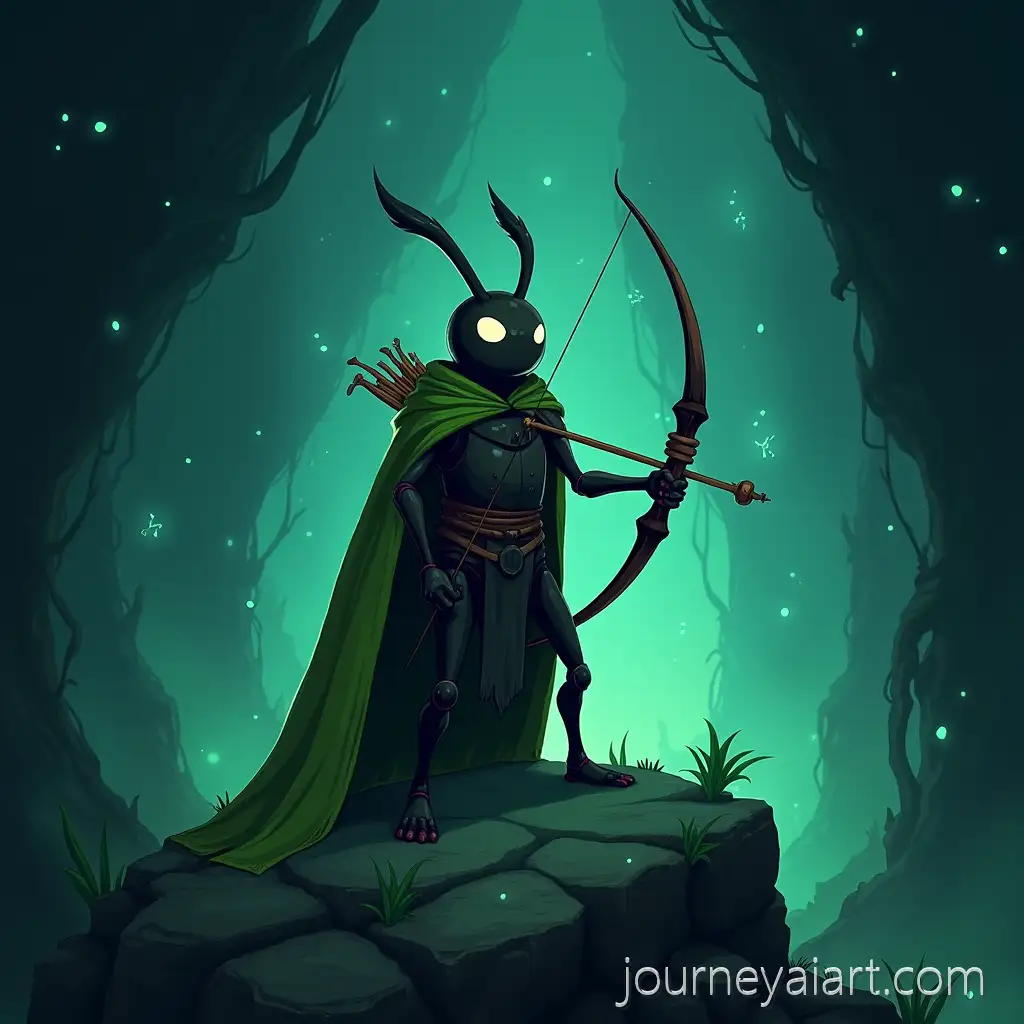 Heroic-Beetle-Warrior-with-HarpBow-in-Bioluminescent-Cave