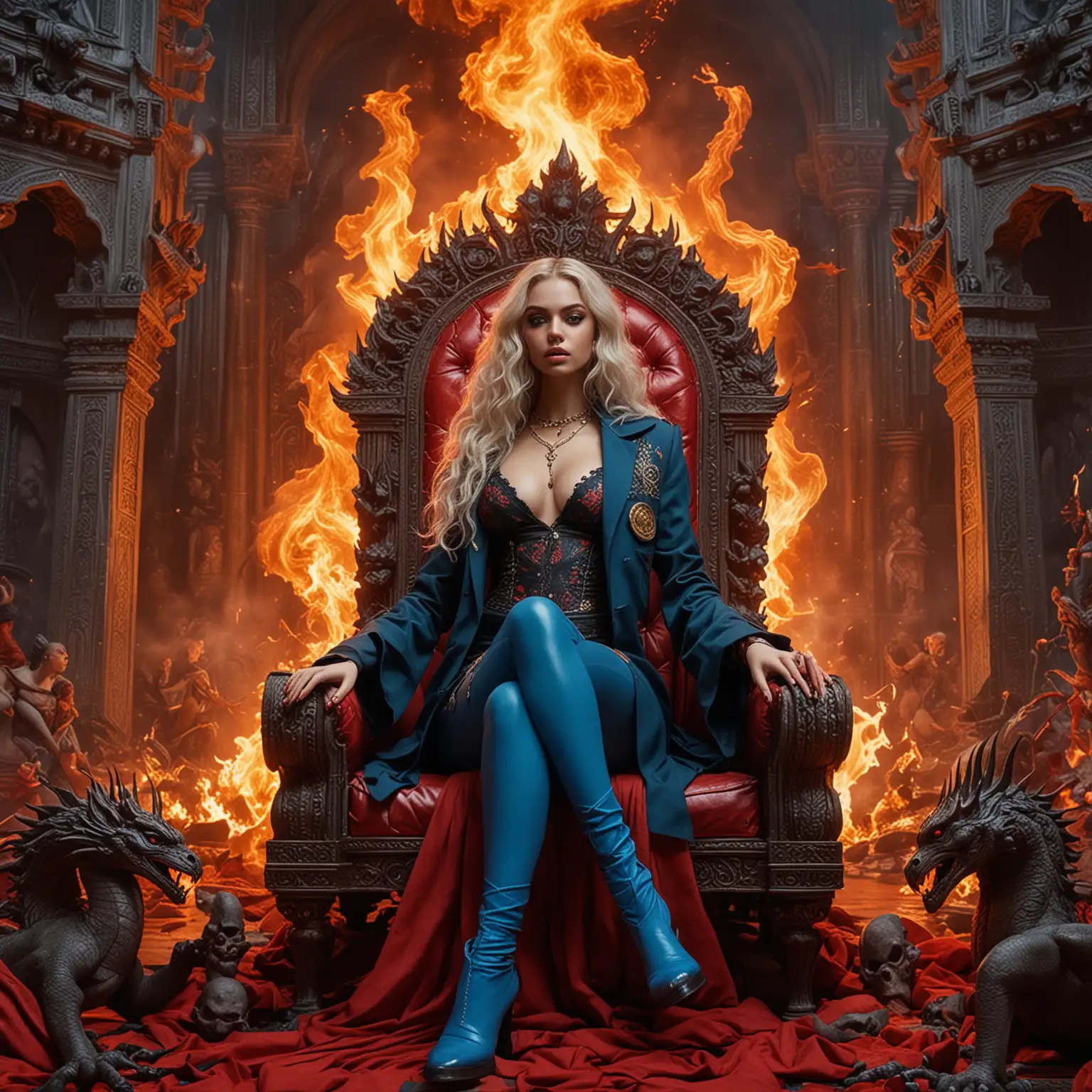 Goddess Empress Sorceress with Fire and Dragons in Majestic Battle Scene