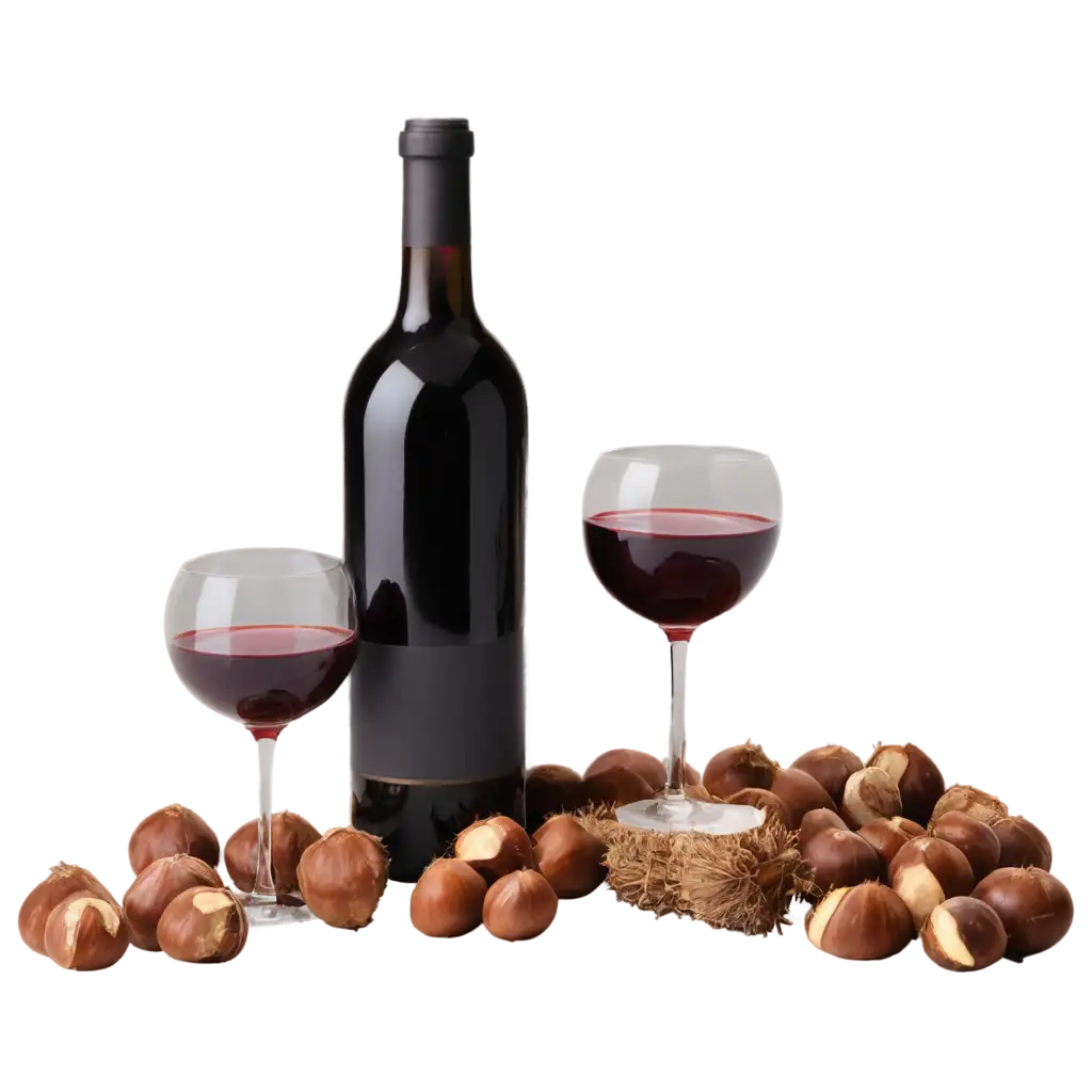 HighQuality-PNG-Image-of-Chestnuts-with-a-Bottle-of-Wine-and-a-Glass-of-Red-Wine