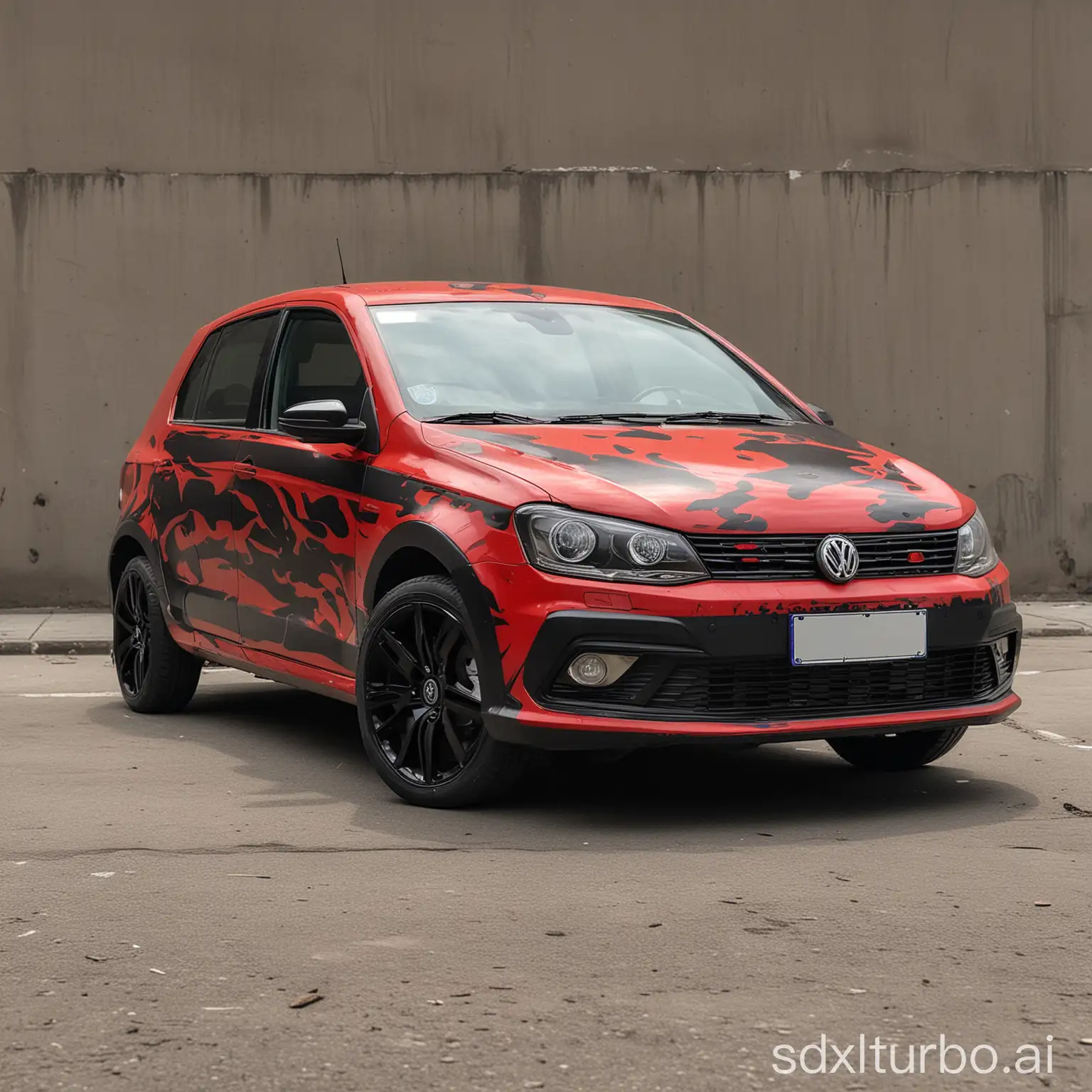 Sporty-Red-VW-Golf-with-Flame-Decals-and-BlackedOut-Windows