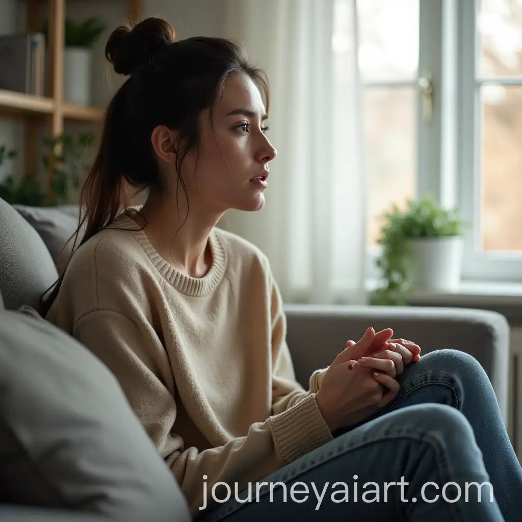 Woman-in-Modern-Apartment-withAI-Art-Prompt-Expansion-Tense-Expression-and-Nervous-Fidgeting