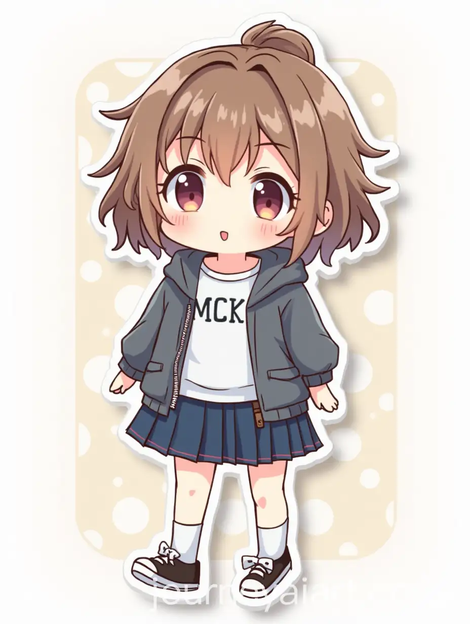 Anime-Style-Sticker-Sheet-Featuring-Girl-with-Medium-Length-Hair-in-Casual-Wear