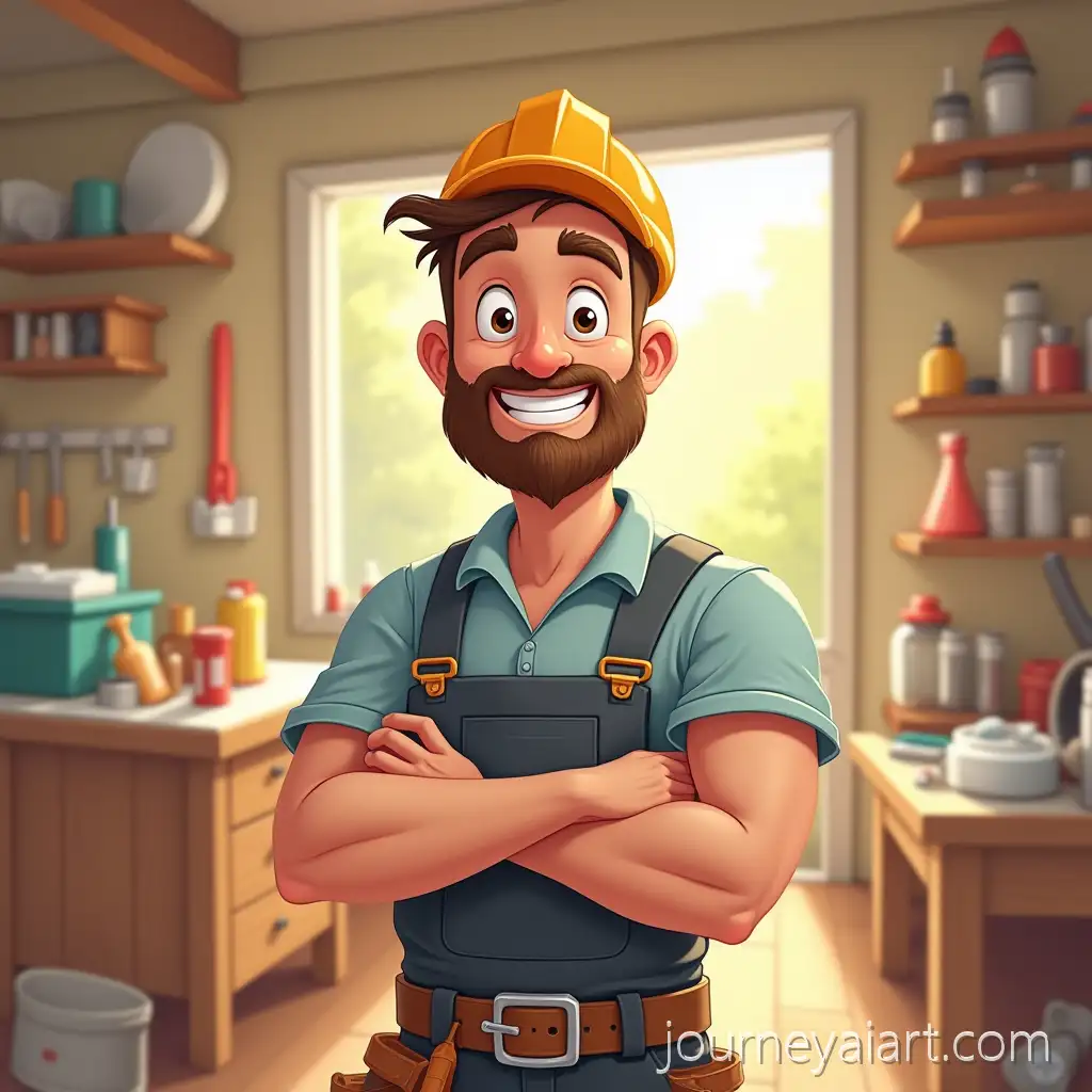 Cartoon-Handyman-in-a-Sunny-Workshop-with-Tools-andCartoon-handyman-in-workshop-Light-Brown-Hair