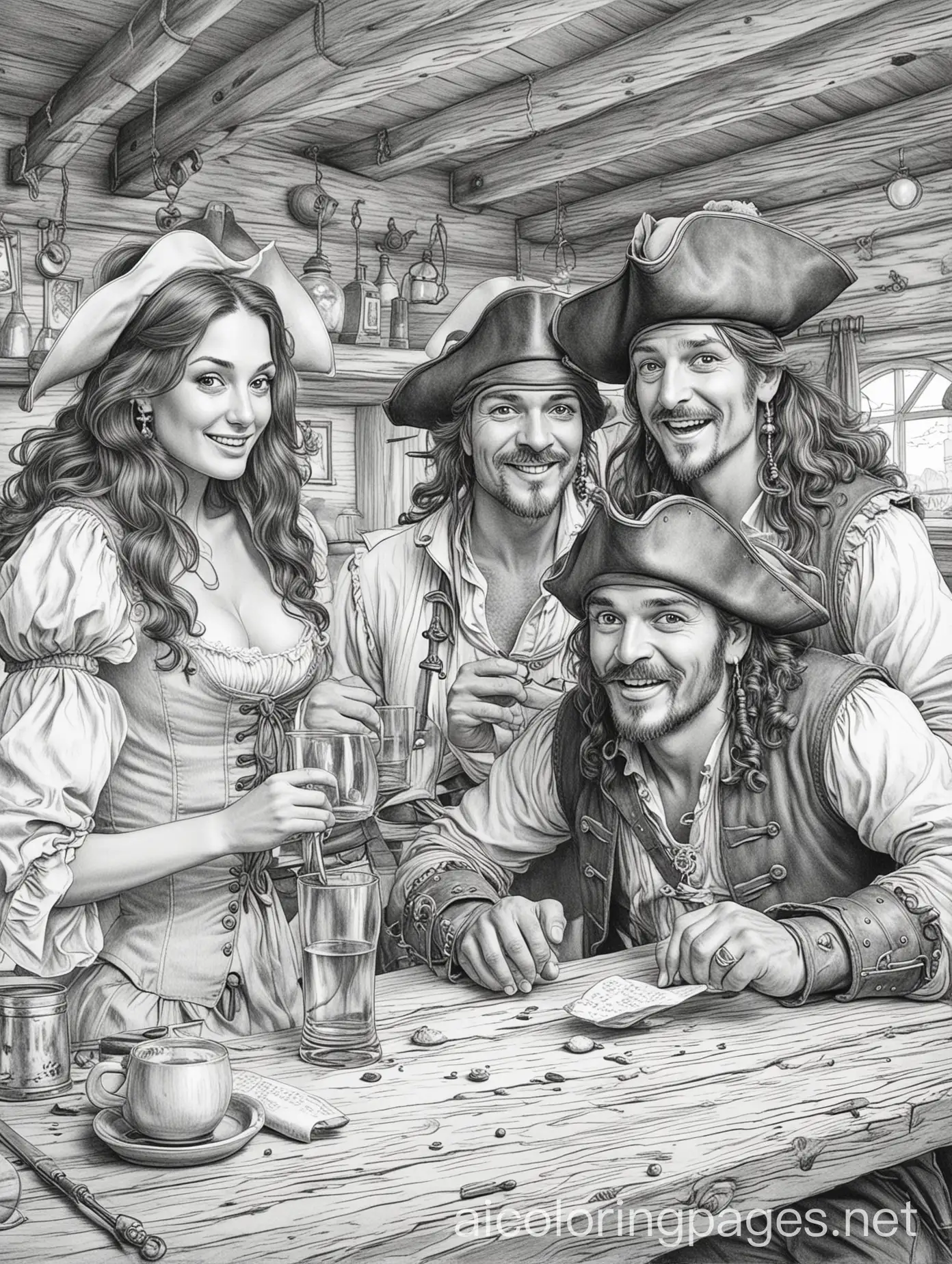 Three-Adults-Pirate-Cheers-in-a-Vintage-Tavern-Coloring-Page