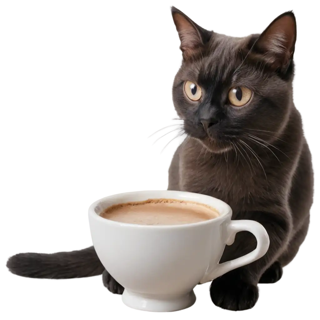 a cat drinking coffee