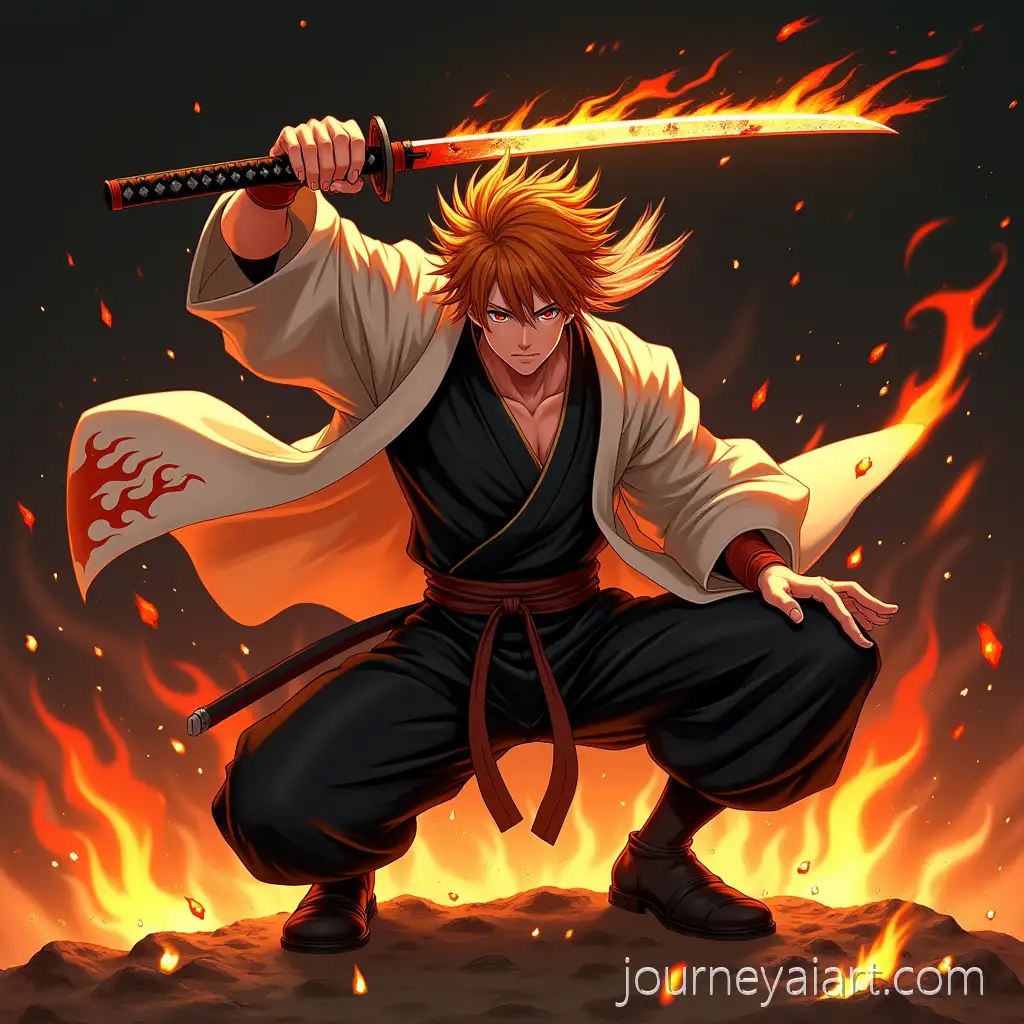 AnimeStyle-Male-Warrior-in-Heroic-Battle-Pose-with-Flaming-Katana-and-Fiery-Background