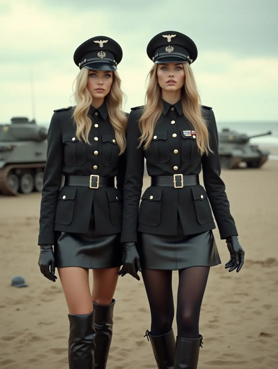 Blonde-German-Female-Soldiers-Posing-as-Fashion-Models-on-Omaha-Beach-After-Battle