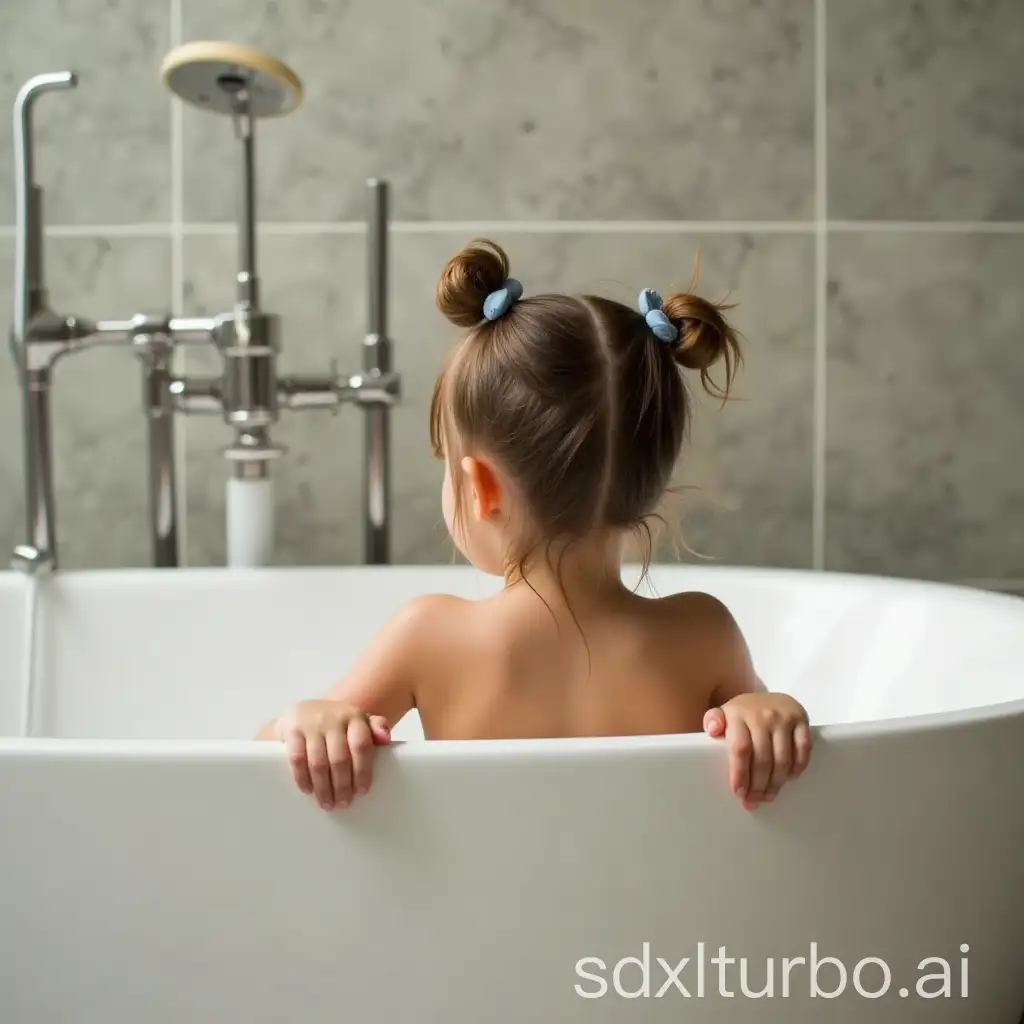 Young girl enjoying bathtub from behind