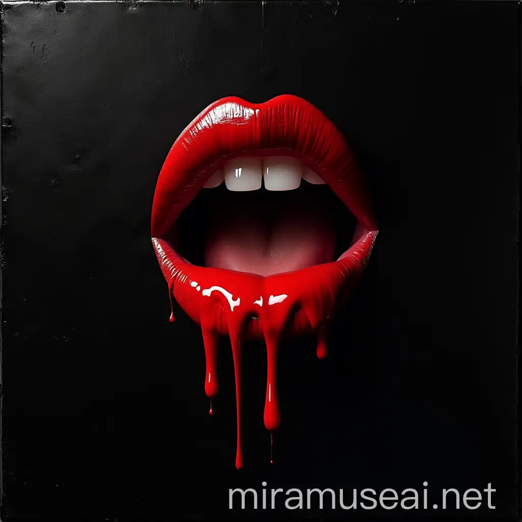 Luscious Lips Dripping on Dark Background