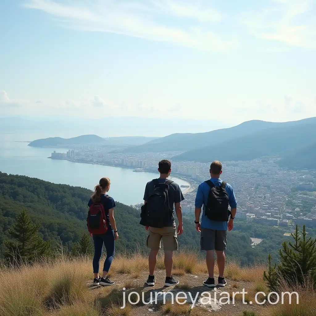 Three-Casuals-Enjoying-Mountain-View-of-Sevastopol-City-and-Sea