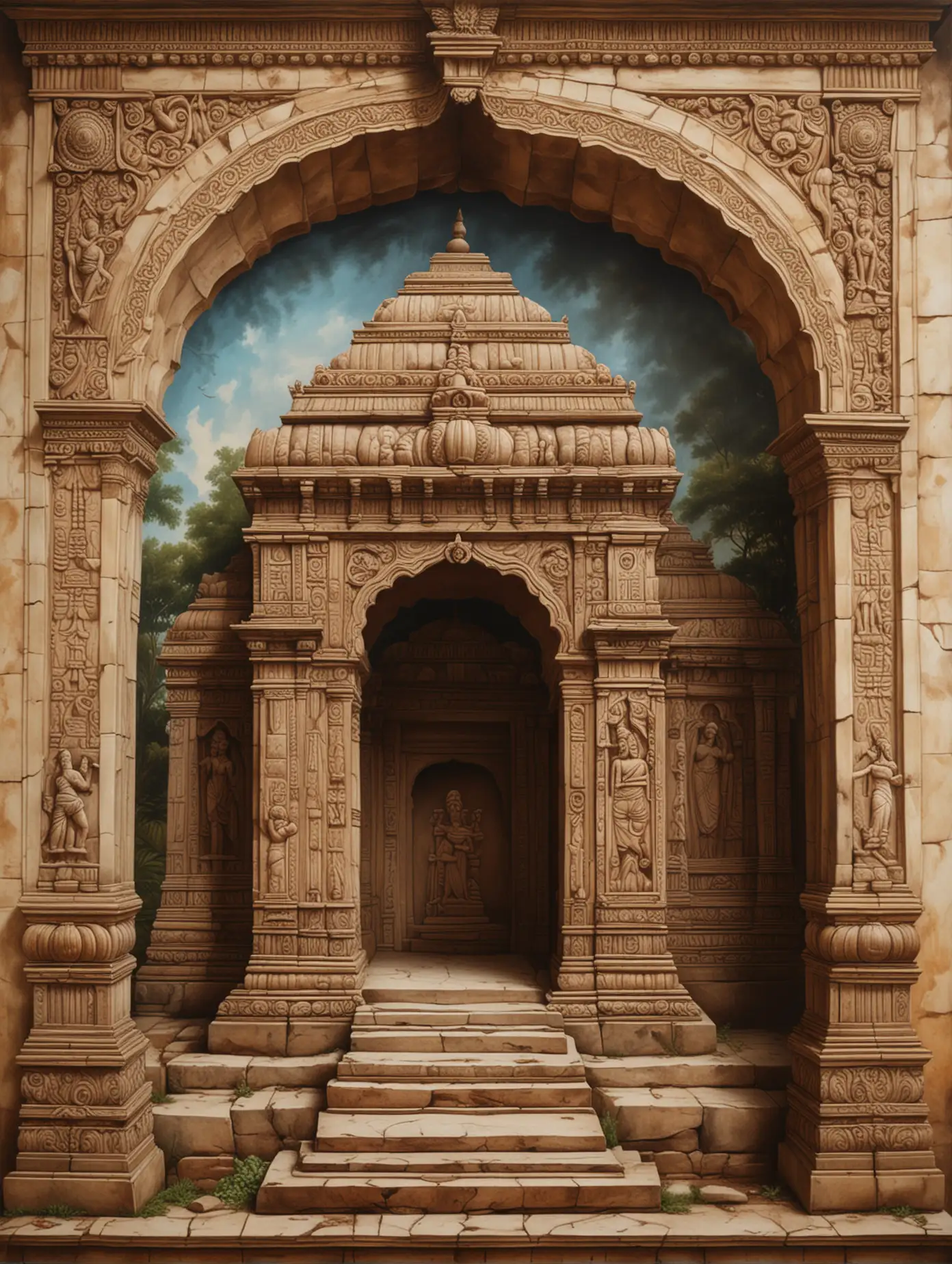 Trompe-De-loeil-Ancient-India-Temple-in-the-Style-of-Claude-Raguet-Hirst