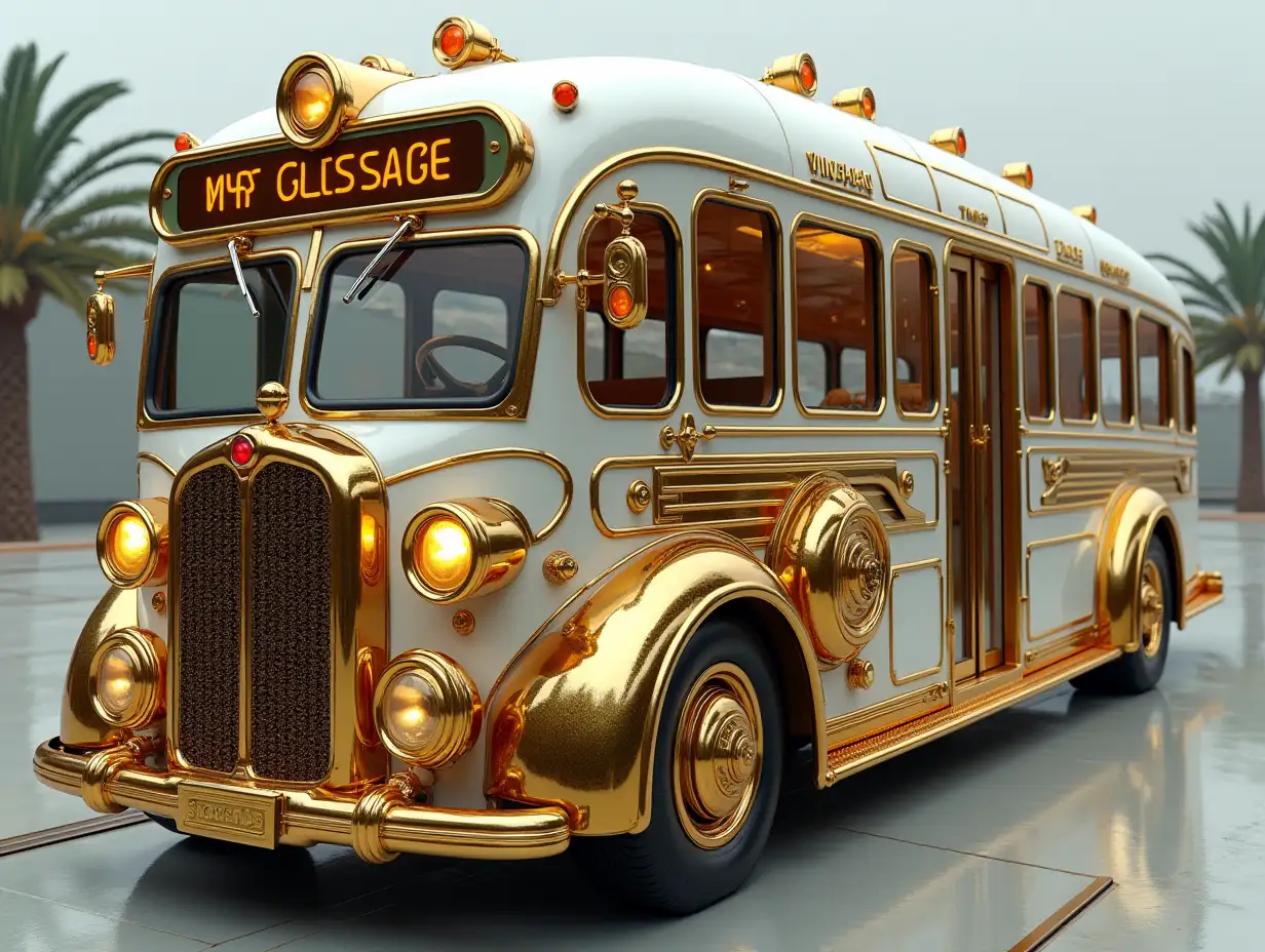 Super modern autobus gold white Steampunk