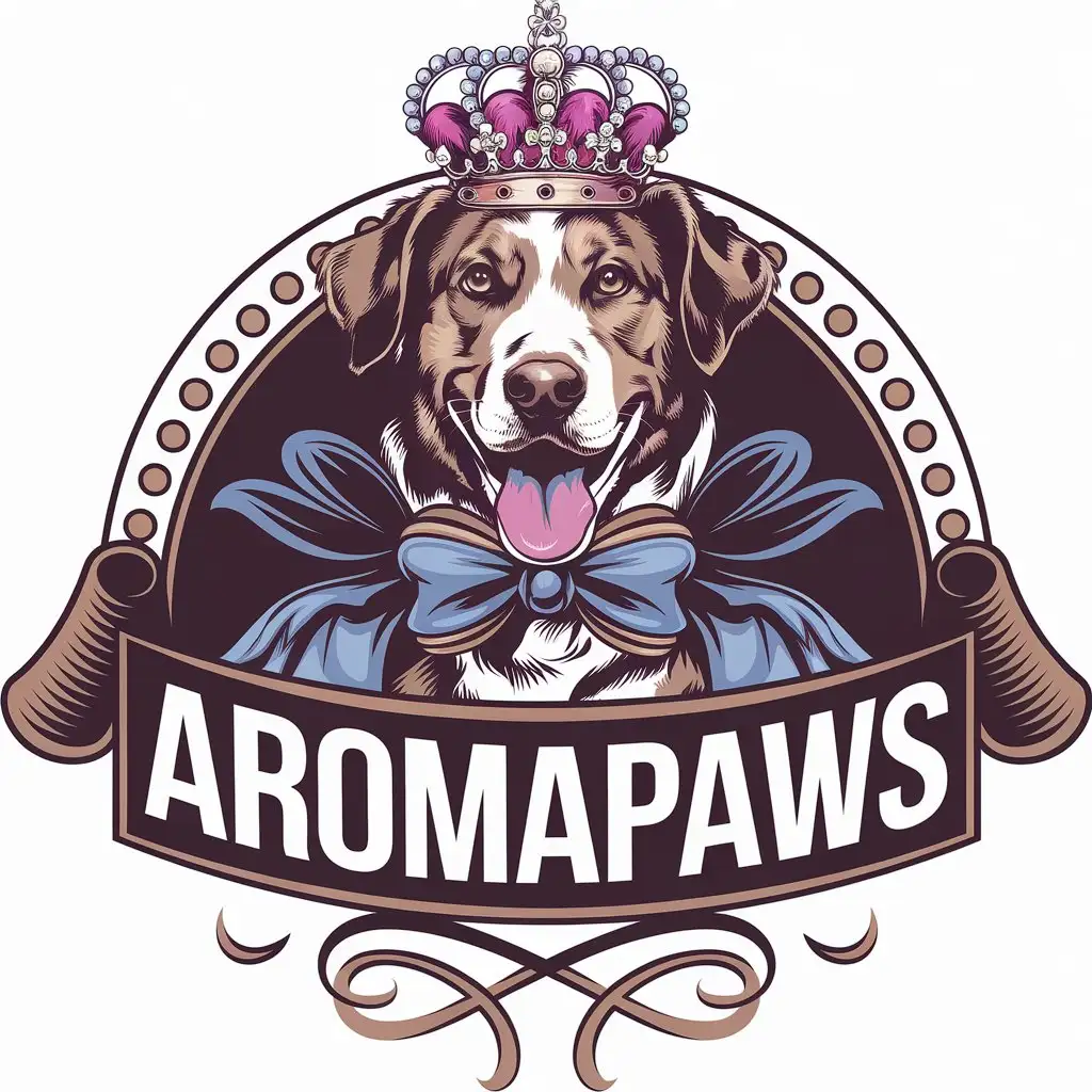 LOGO Design for AromaPaws Happy Dog with Fragrant Bow Tie Emblem for Animals Pets Industry