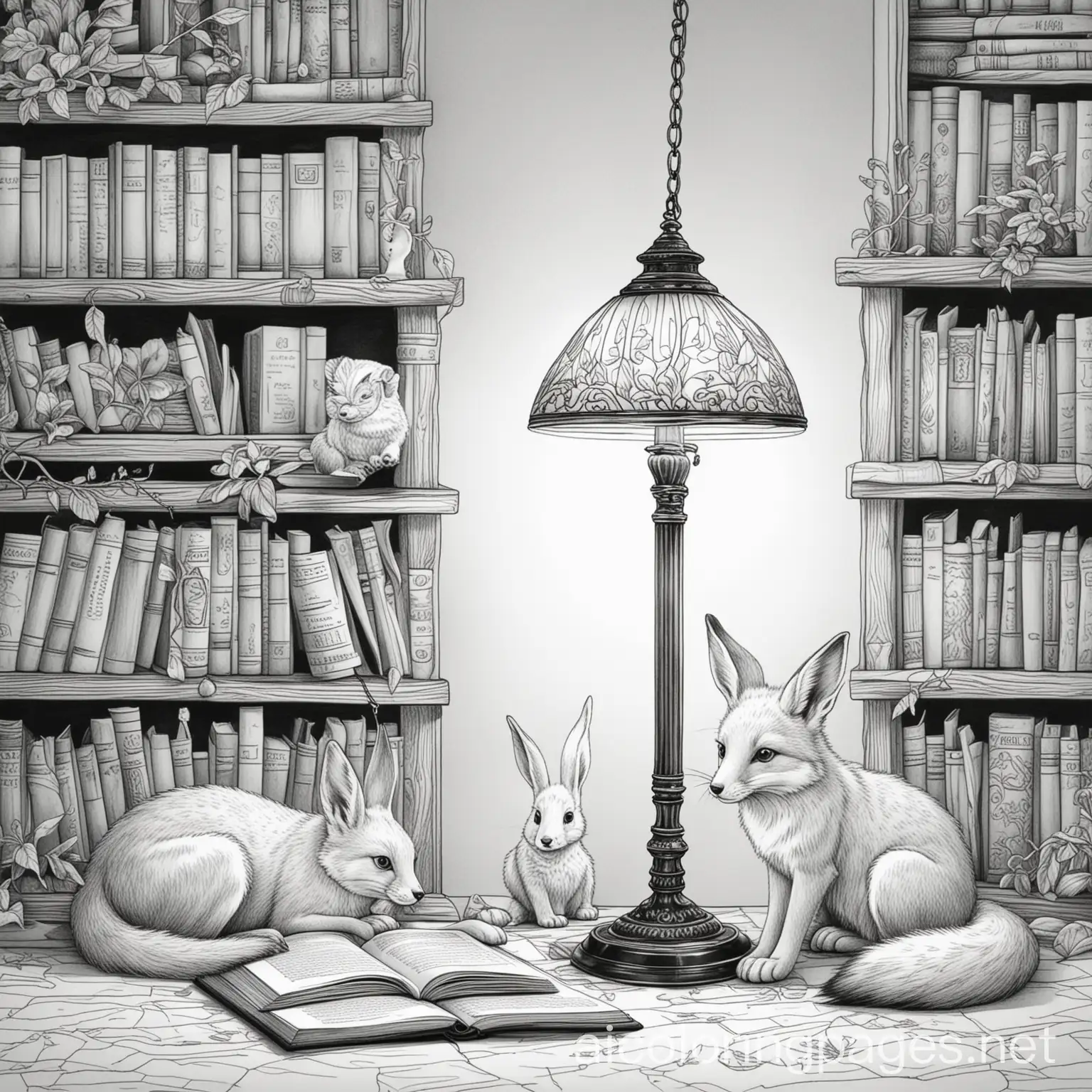 Fox-and-Rabbit-Reading-in-a-Magical-Library