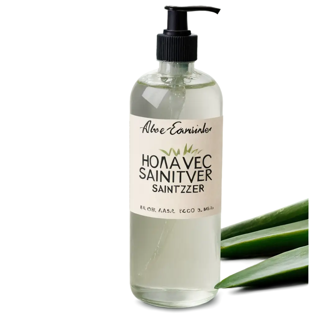 Transparent-PNG-of-Homemade-Aloe-Vera-Hand-Sanitizer-with-Handwritten-Label-on-Rustic-Kitchen-Counter