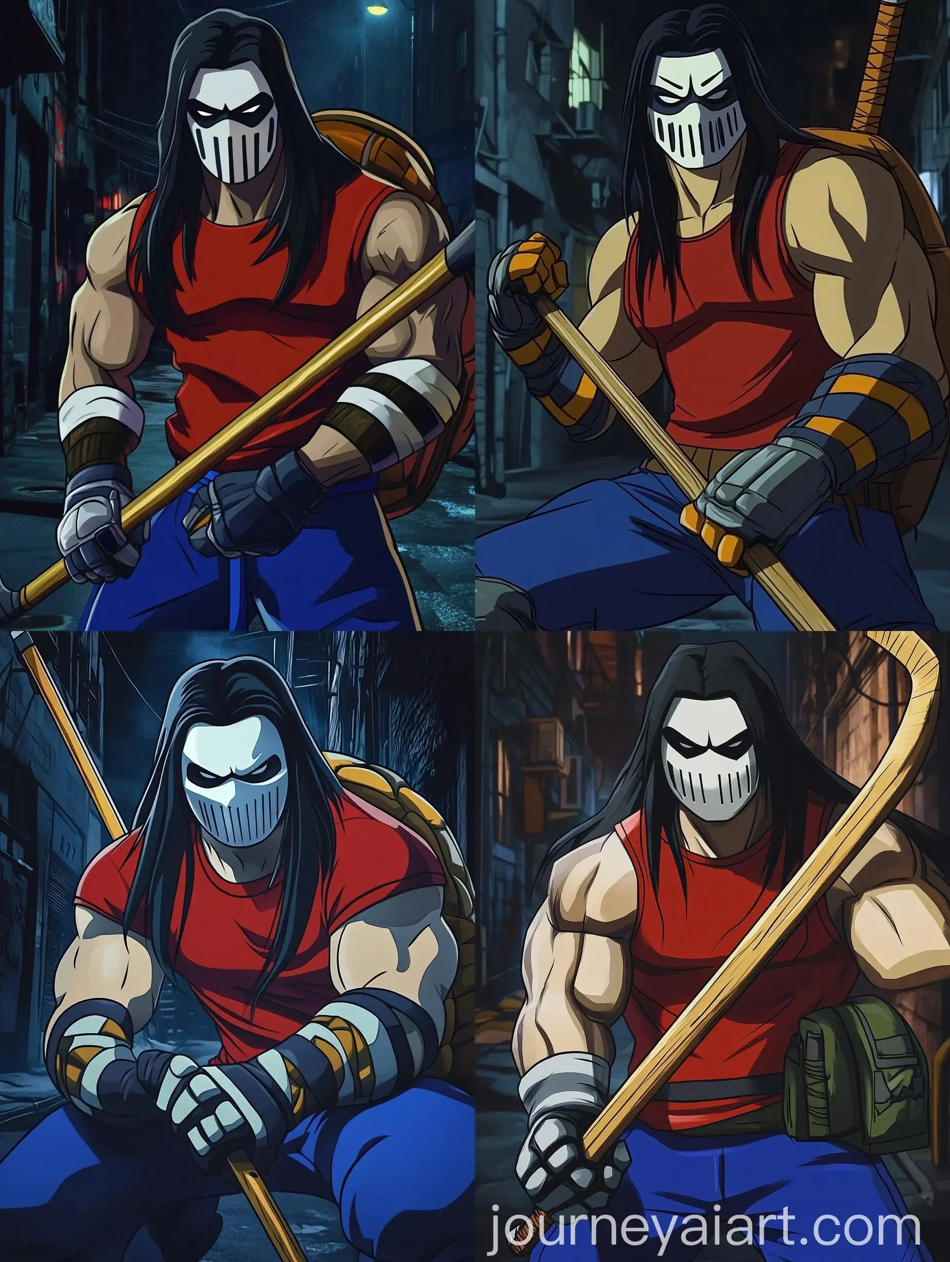 Casey-Jones-Cartoon-Character-with-Hockey-Stick-in-New-York-Alley