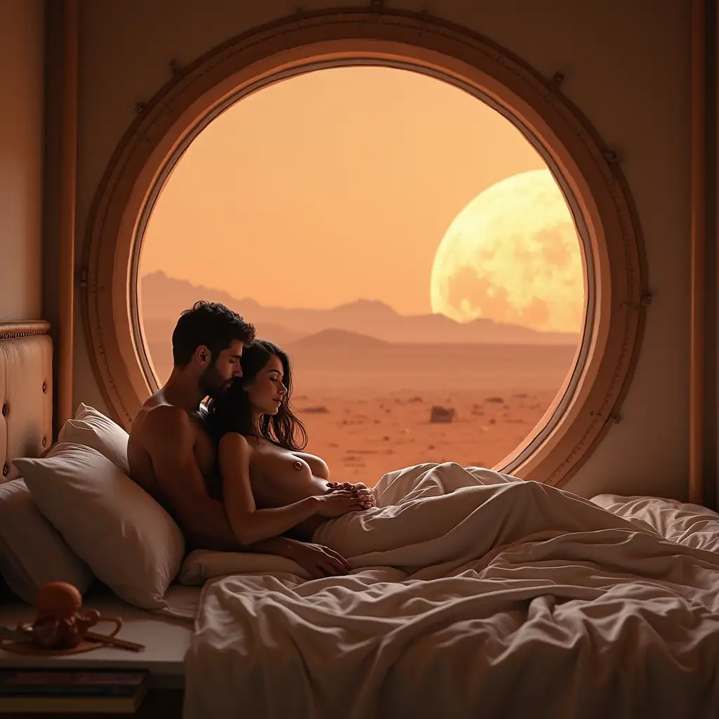 Couple-Embracing-in-a-Martian-Room-with-a-View-of-Mars