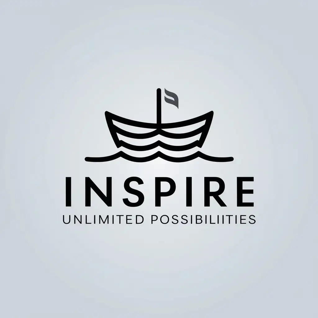 a vector logo design,with the text "Inspire unlimited possibilities", main symbol:small boat,Minimalistic,be used in Internet industry,clear background