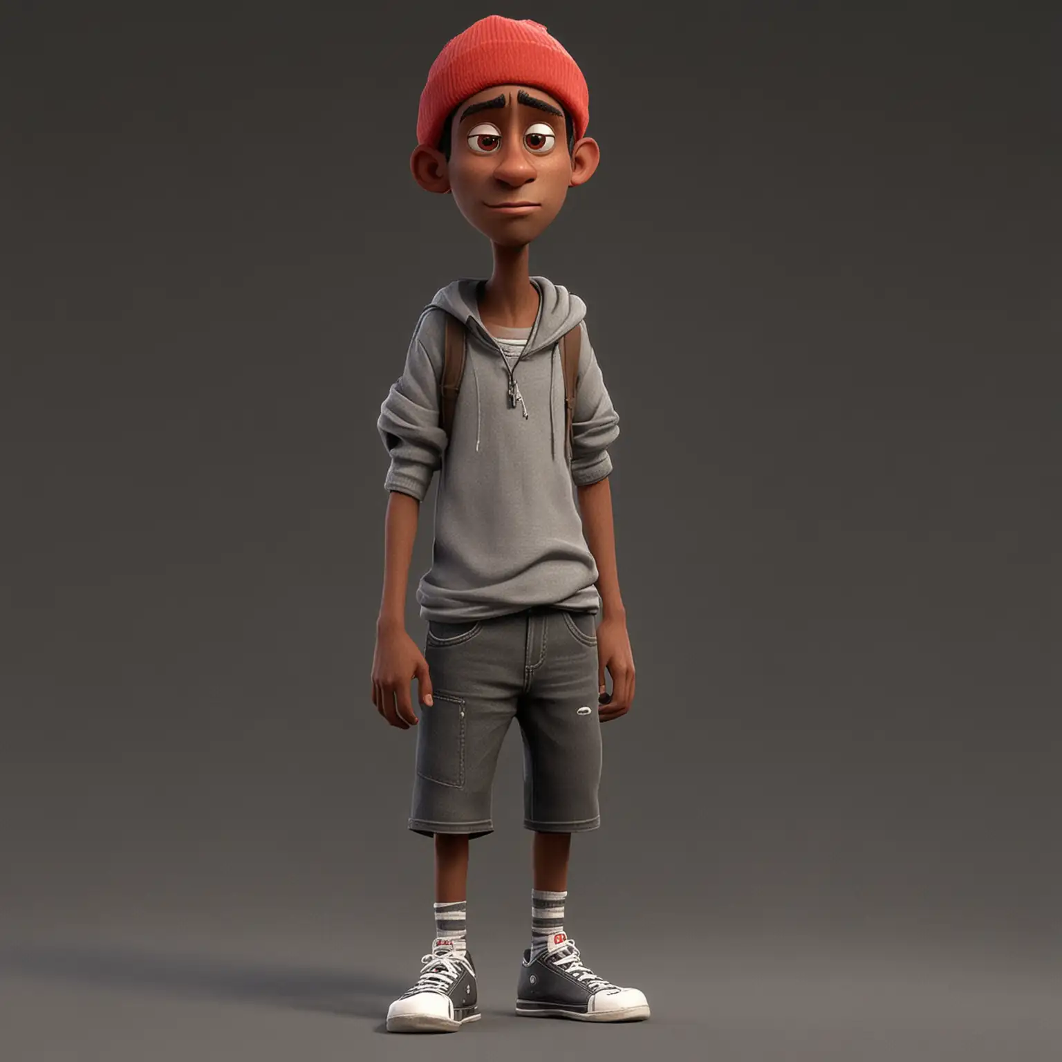 Pixar full body of a cartoon street guy from the ghetto wearing a head sock in 3D style animation