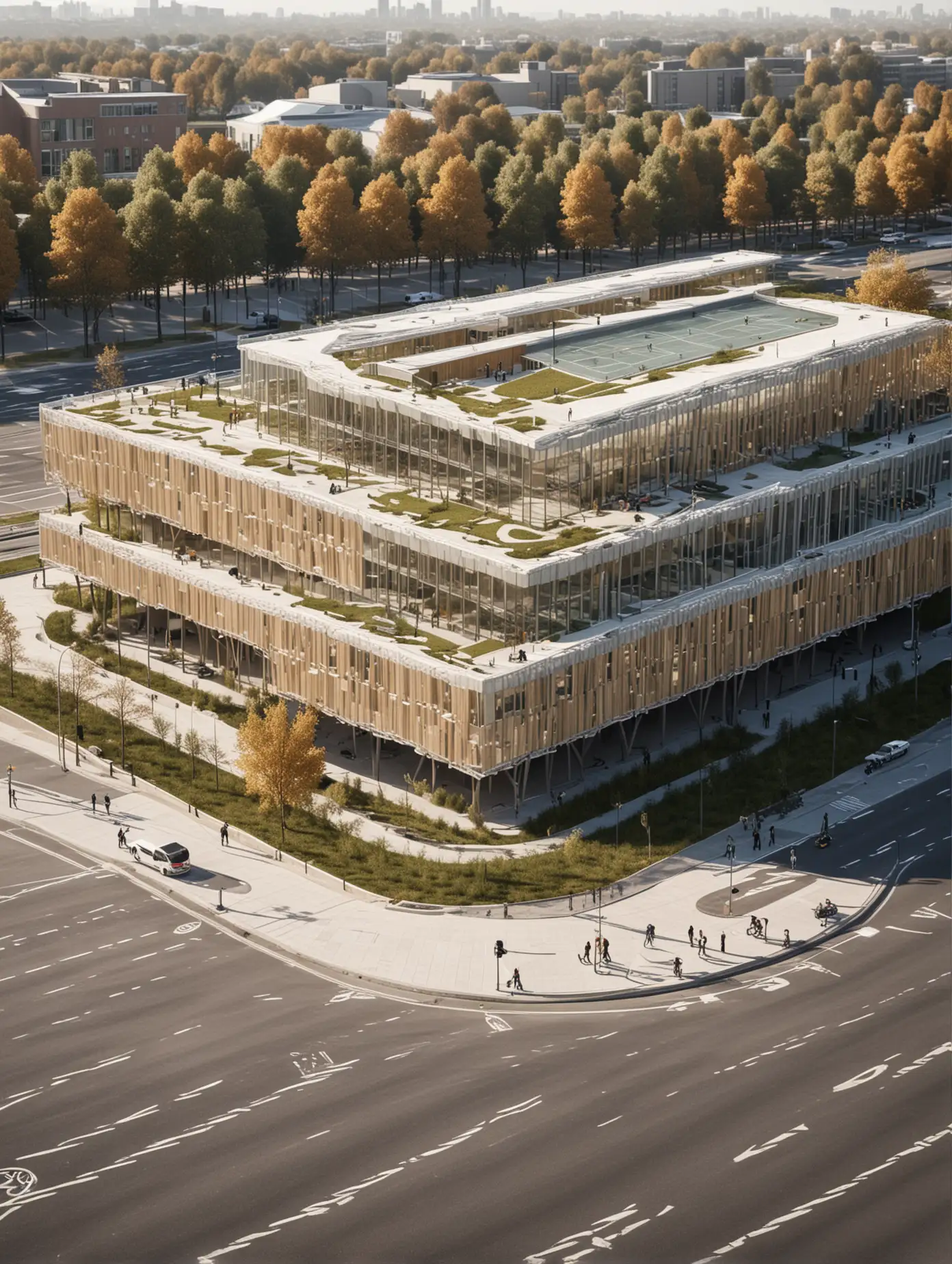 UltraRealistic-Long-Shot-of-a-Net-Zero-School-Building-in-a-Modern-City-Landscape