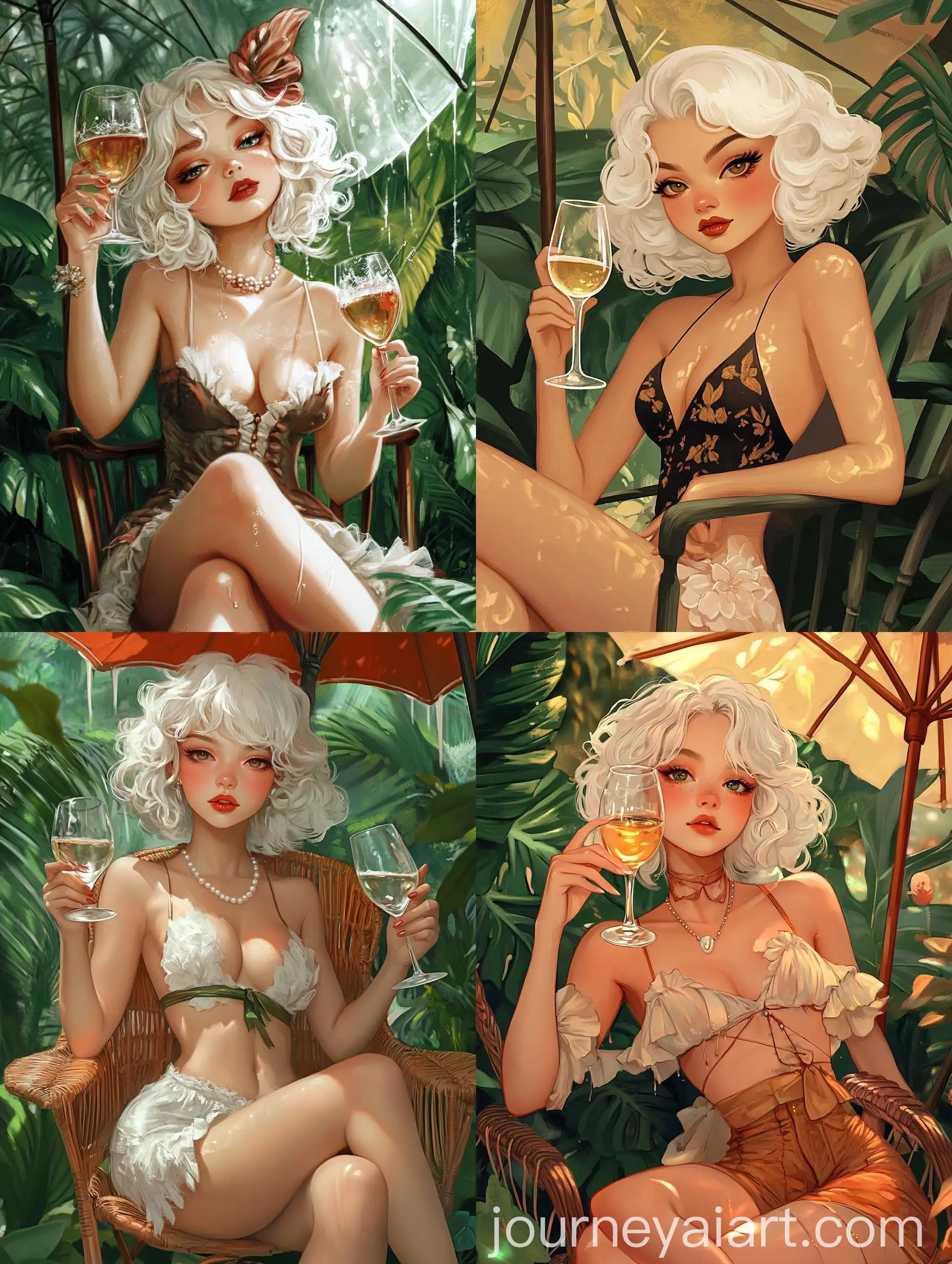 Young-Girl-with-Curly-White-Hair-Enjoying-Wine-in-European-Retro-Style