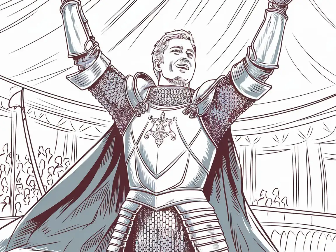 Knight-Celebrating-Victory-in-Armor-with-Crowd-in-Fantasy-Arena