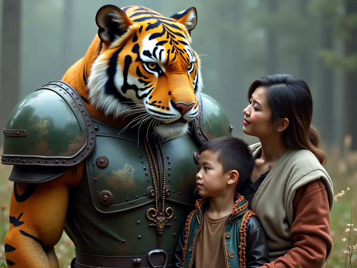 Ki-Fantasy Family,Man,Woman, and Children, giant Tiger face and with Glass and Metal armor equipment