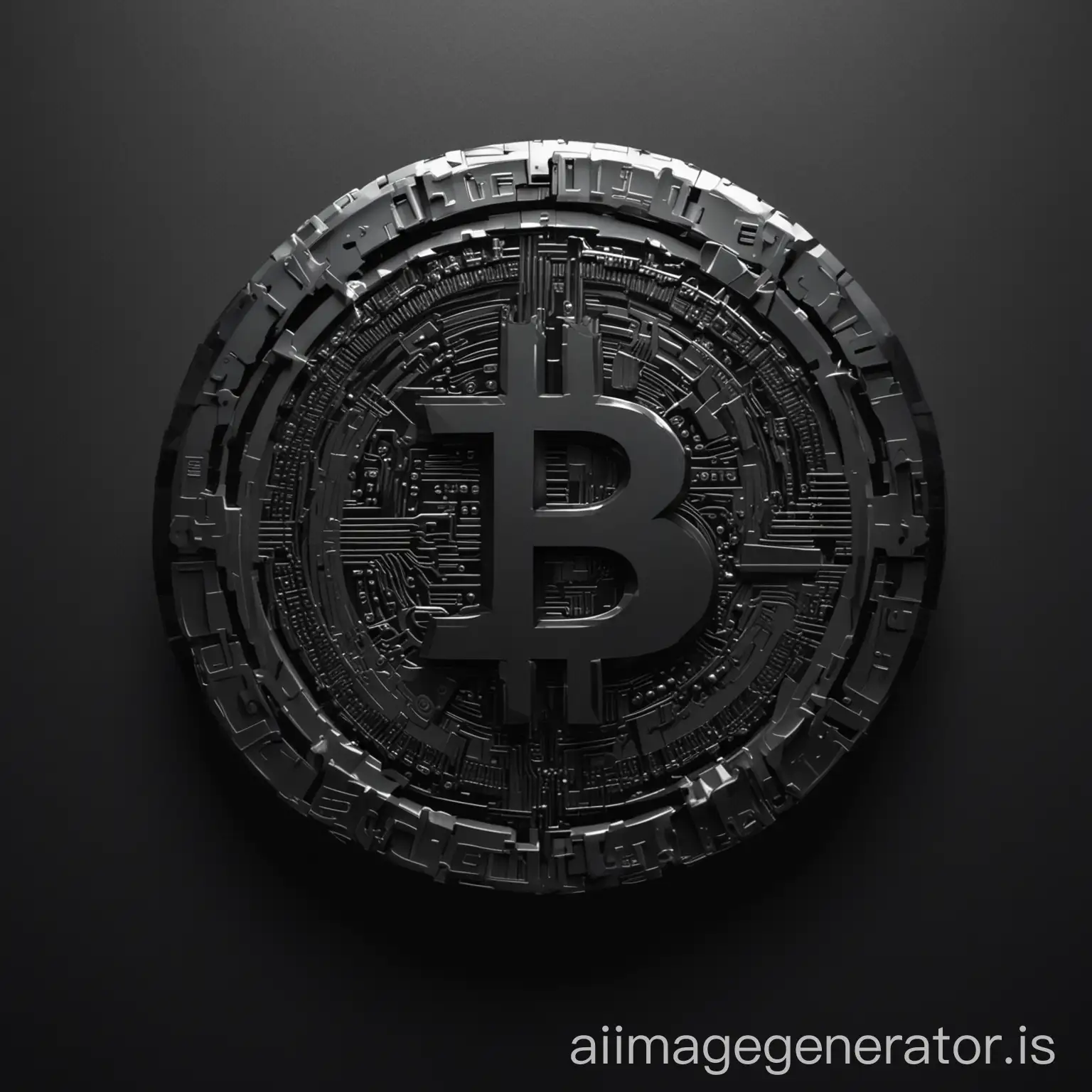 Futuristic-AllBlack-Cryptocurrency-Token-with-Bitcoin-Logo