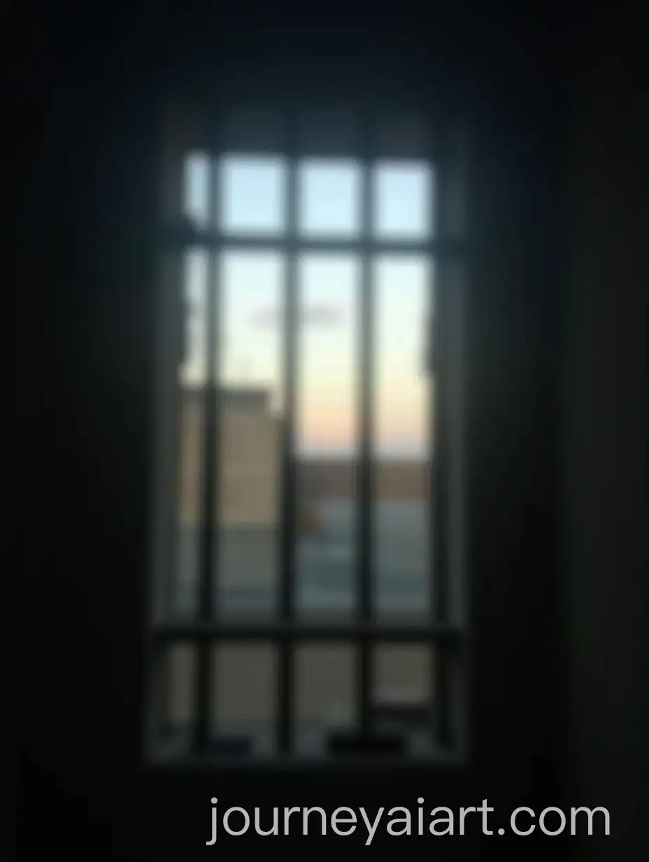Prisoners-View-Through-Barred-Window-with-Sliver-of-Sky