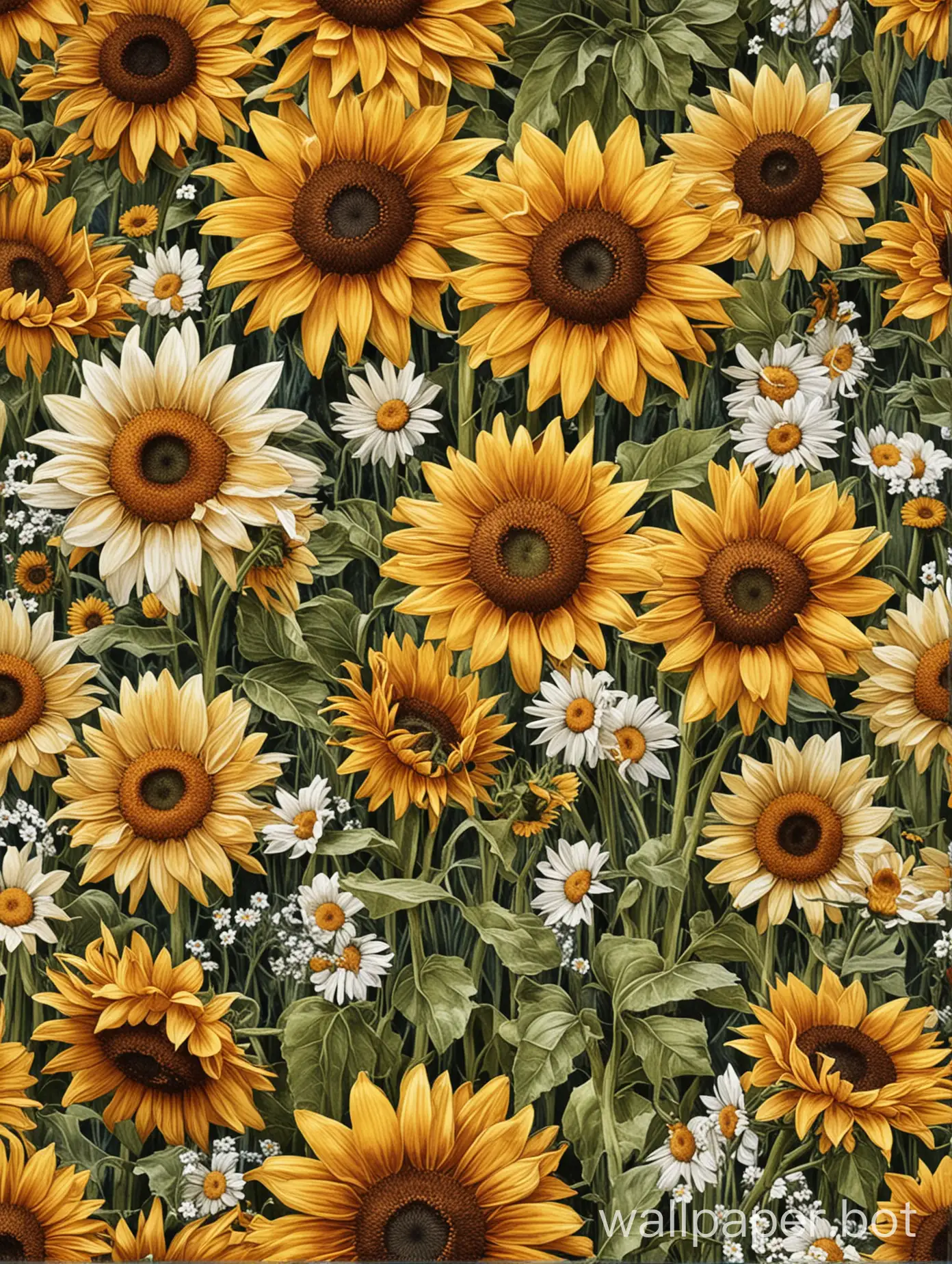 Sunflowers-and-Daisies-in-a-Summer-Garden