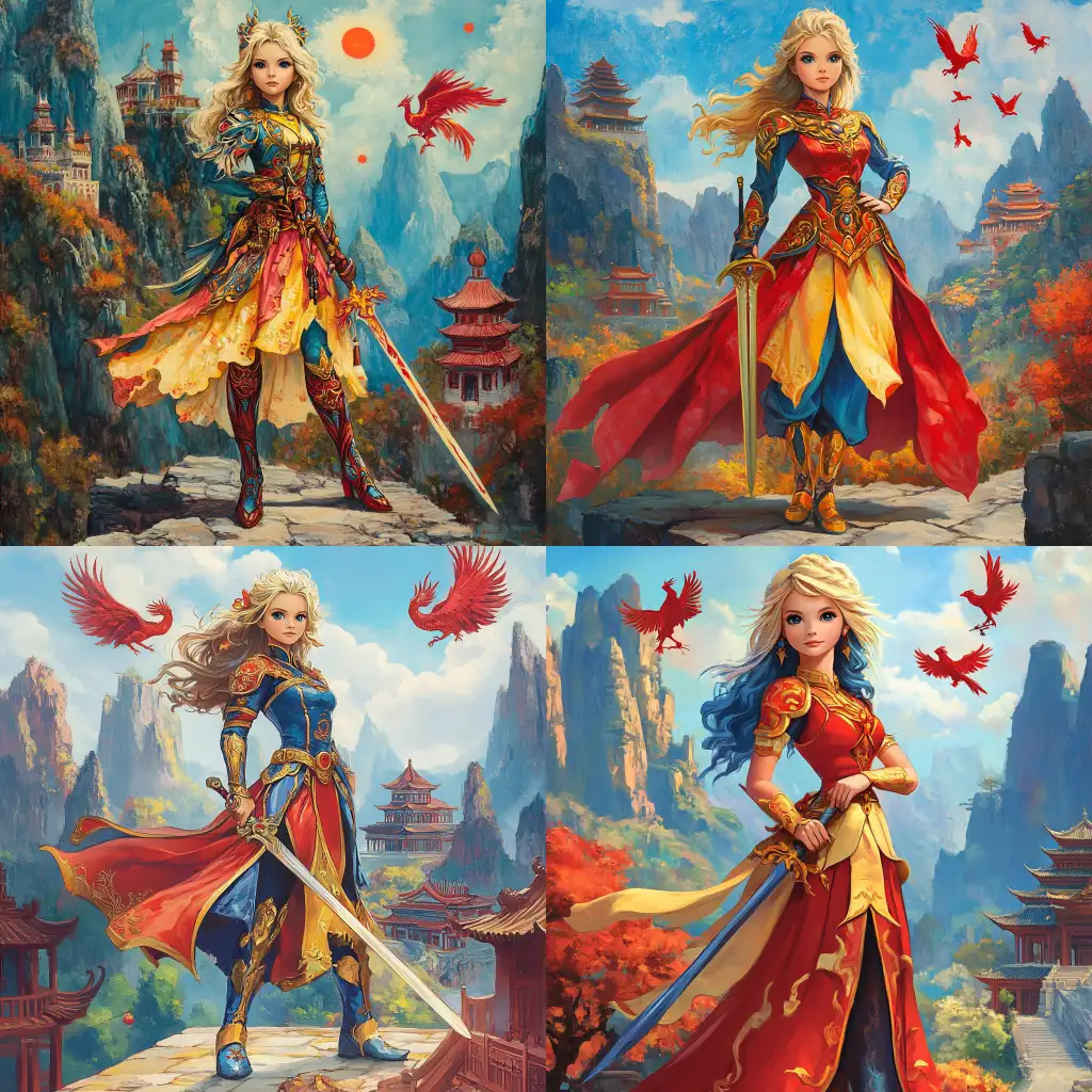 Disney-Princess-Elena-in-Chinese-Medieval-Armor-with-Phoenix-and-Guilin-Mountains