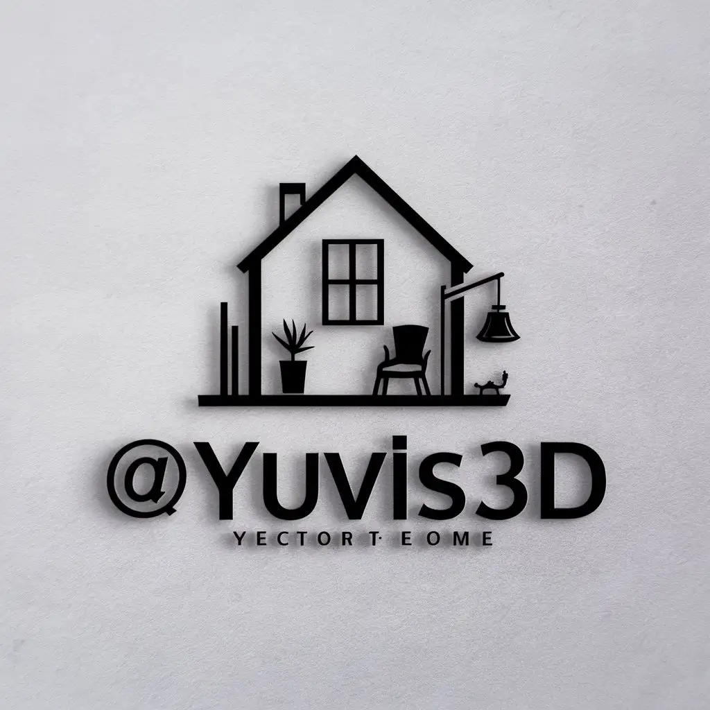 a vector logo design,with the text "@Yuvis3d", main symbol:house, chair, lamp, window,Minimalistic,be used in web design, 3d graphics, modeling, 3d visualization industry,clear background