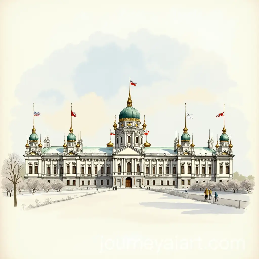 Watercolor-Painting-of-the-19th-Century-Winter-Palace-of-Hermitage
