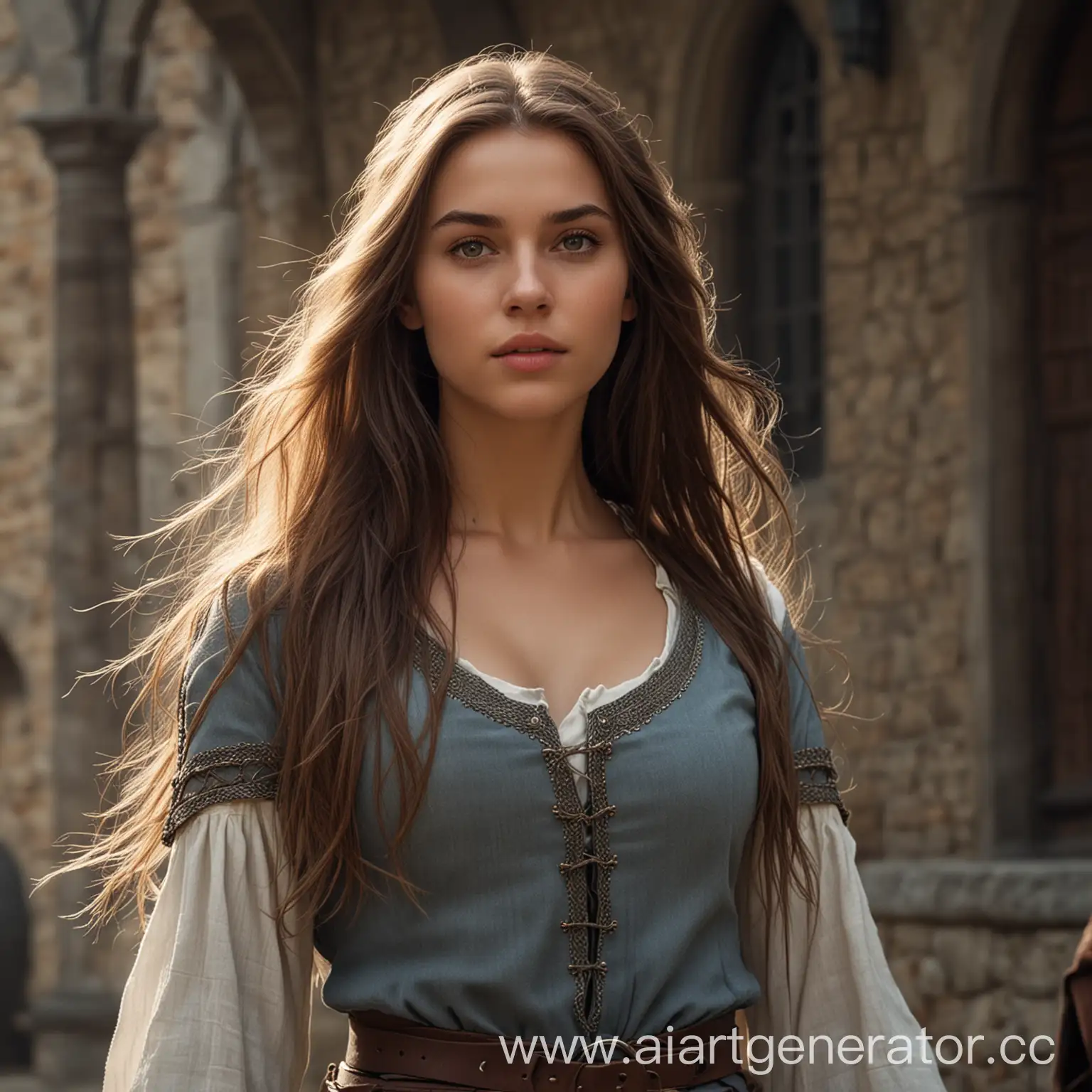 Medieval-Female-Warrior-with-Long-Hair-in-Minimal-Clothing