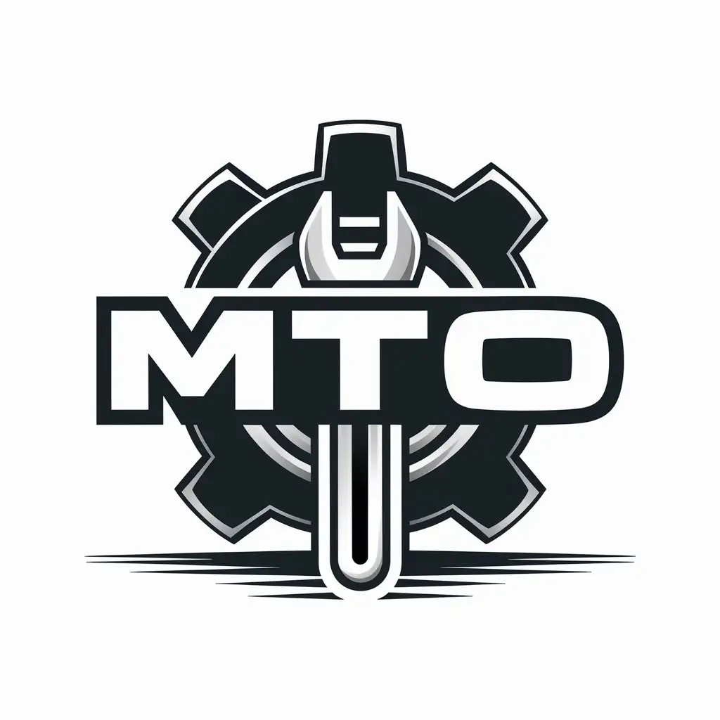 a logo design,with the text "MTO", main symbol:Socket wrench in front of a large gear,complex,clear background